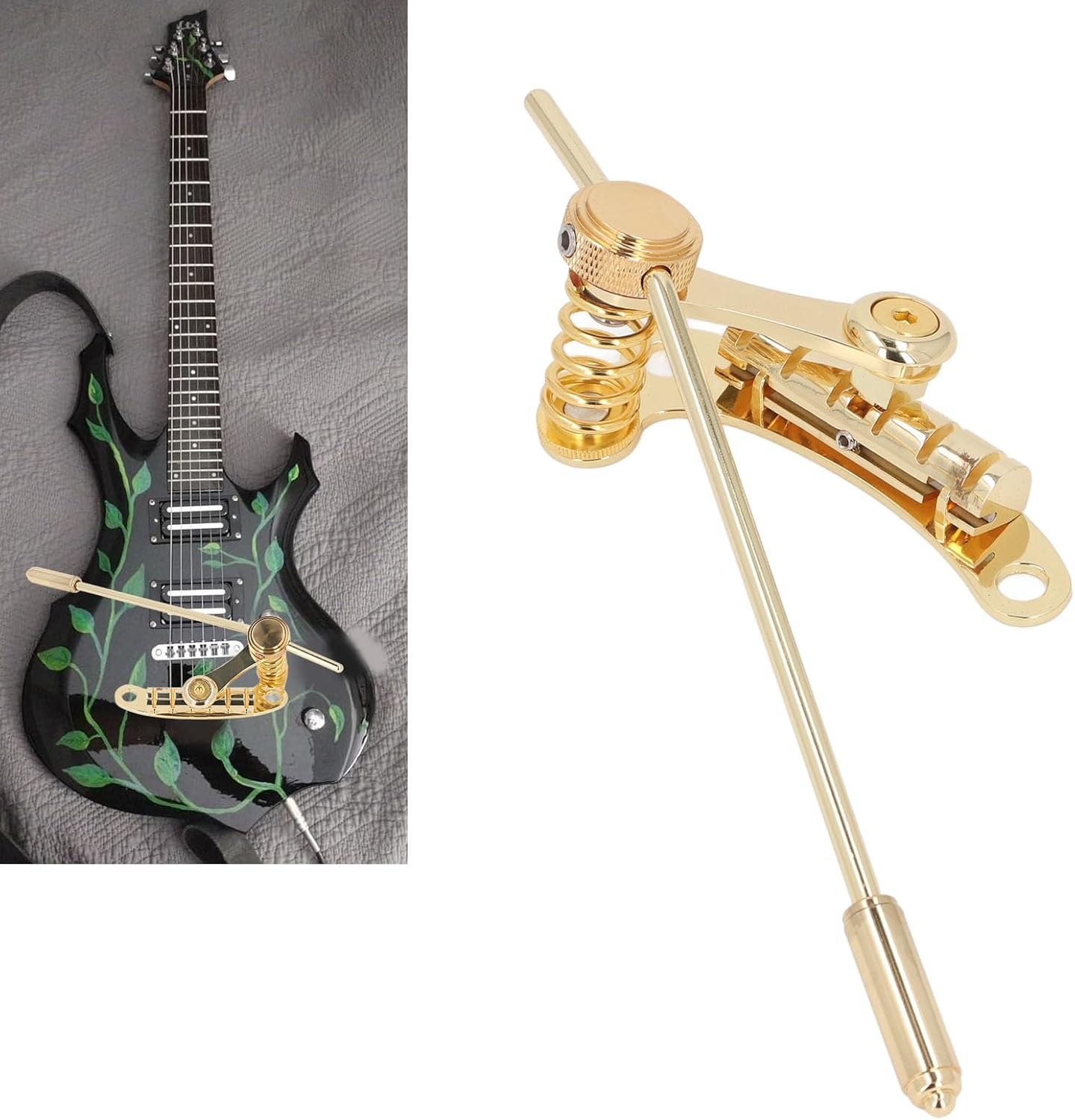 Guitar Tailpiece Tremolo, Flat Top Body Tremolo Unit Vibrato Bridge, Gold Aluminum Alloy Bar Guitar Tremolo Replacement for SG LP Style Flat Top Electric Guitar Parts image number 5