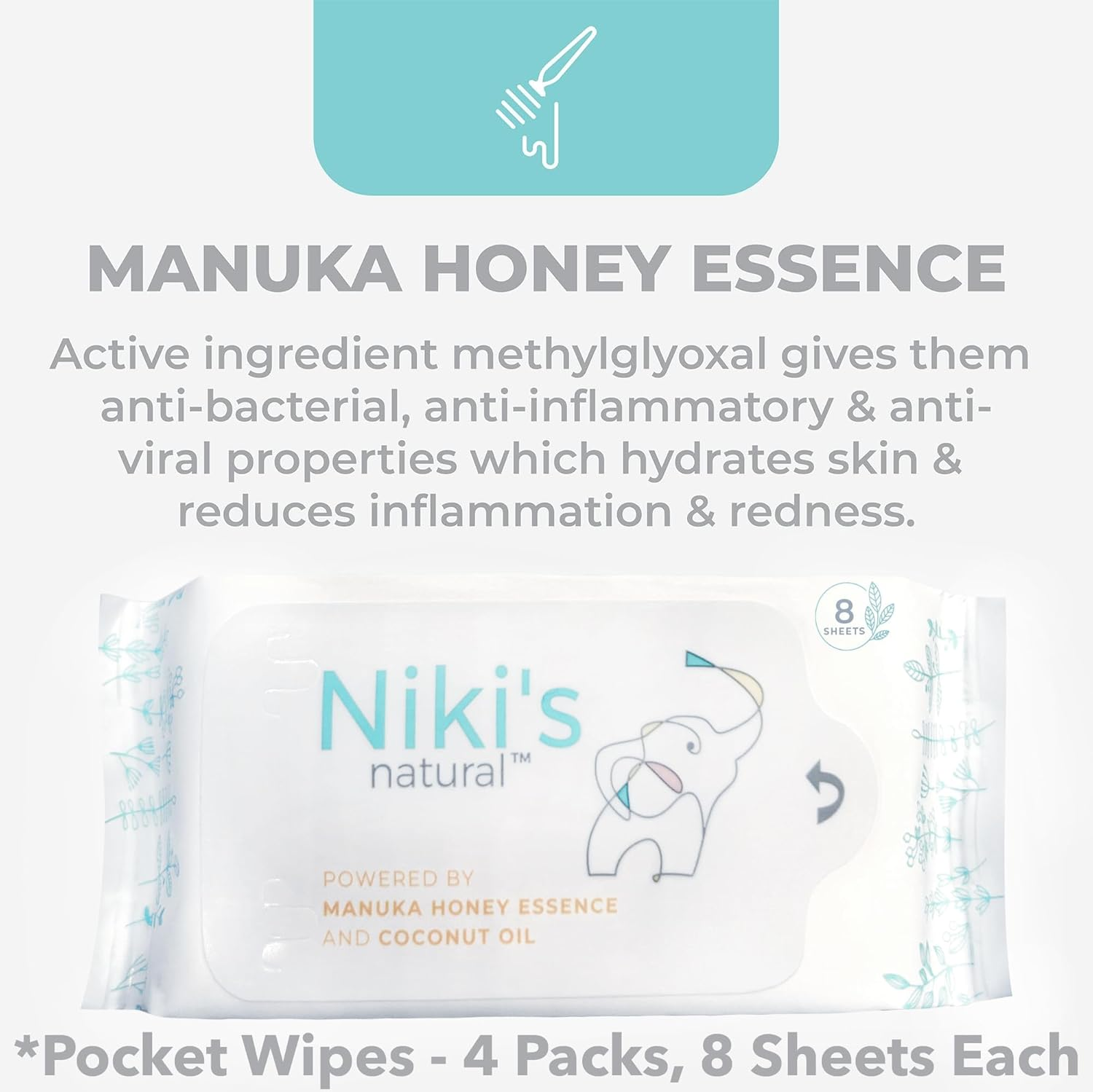 Niki'S Natural Pocket Baby Wipes | Organic Baby Wipes Sensitive | Made with Manuka Honey and Coconut Oil, Unscented | EWG Verified | 32 Wipes (4 Pack X 8 Count Wipes) image number 2