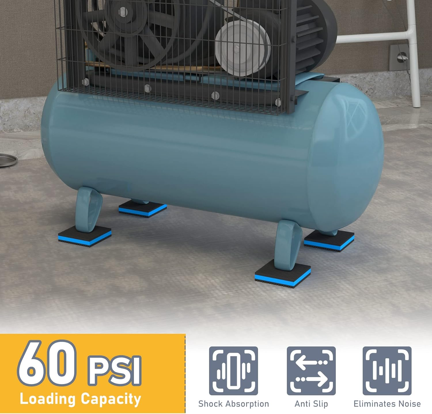 Flamorrow Rubber anti Vibration Pads, 3 X 3 X 7/8 Inch Heavy Duty EVA Anti-Vibration Isolation Pads for Air Compressor, HVAC, Air Conditioner Unit, Treadmill, Pack of 4 image number 6