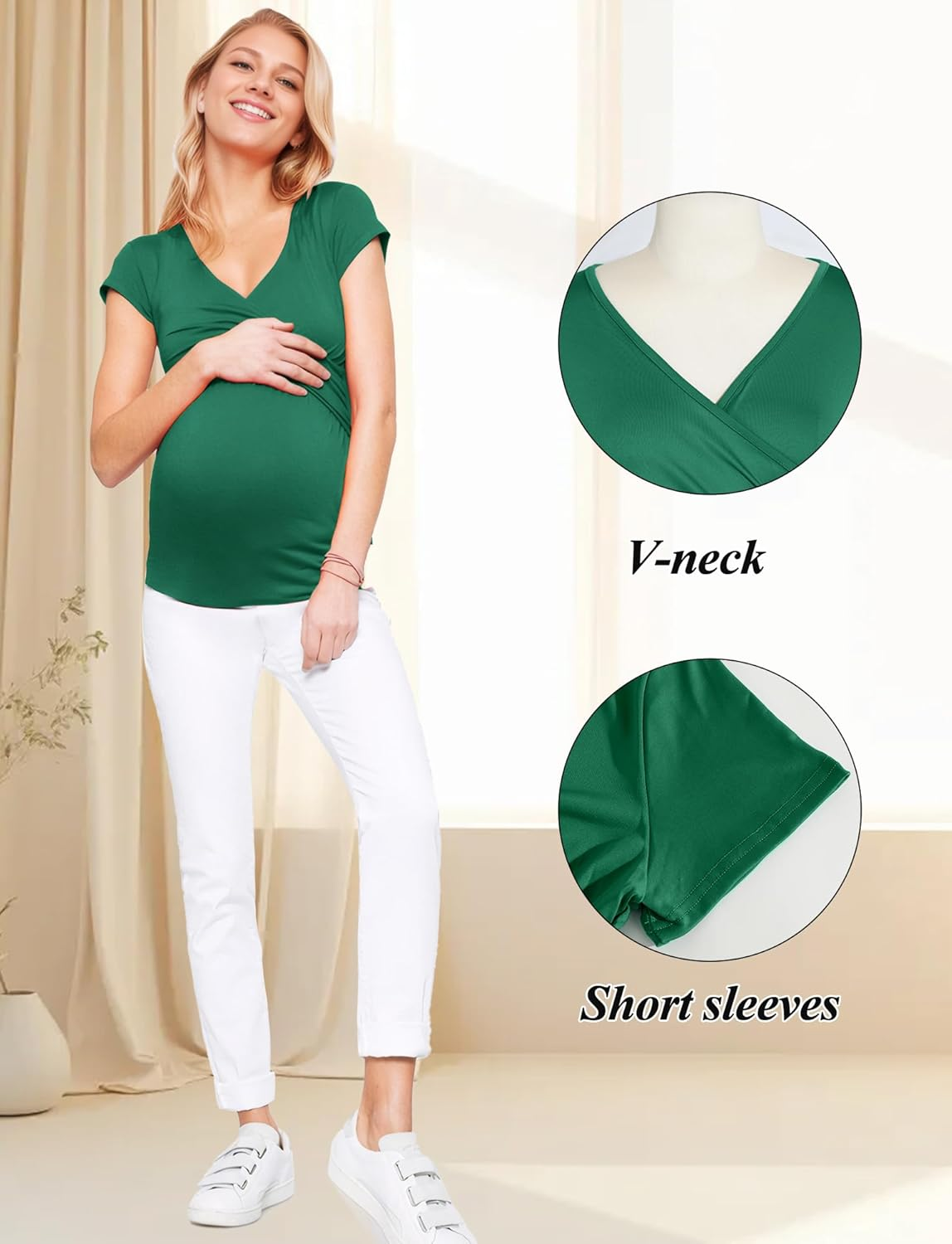 KEOYA Women'S Nursing Tank Top Breastfeeding Tee Shirt Summer Sleeveless Pregnancy V Neck Top for Moms-To-Be image number 5