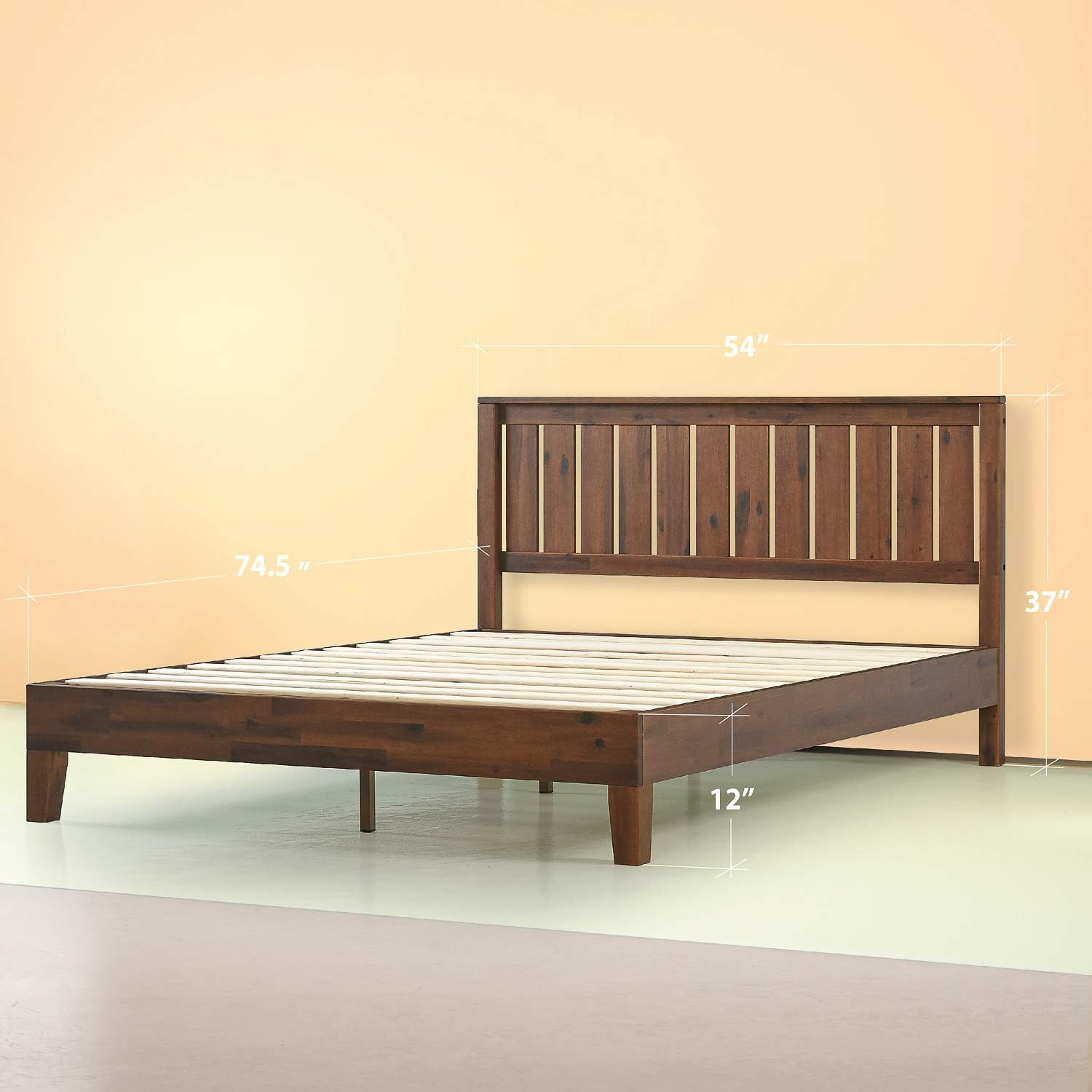 Zinus Deluxe Double Bed Frame Wood Platform Style with Solid Timber Headboard Mattress Foundation, Antique Espresso, Superior Long-Lasting image number 4