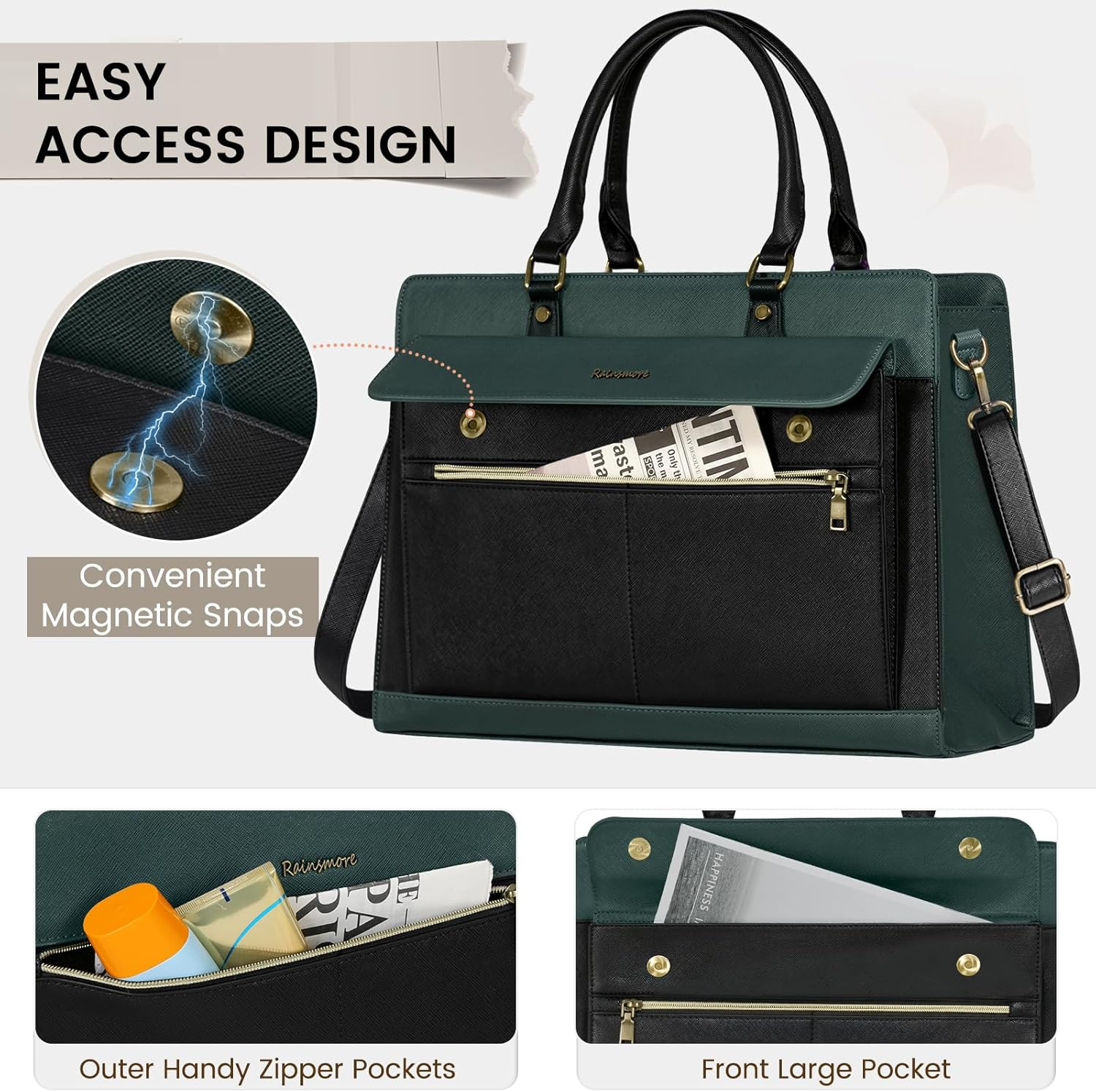 Lubardy Laptop Bag for Women 15.6 Inch PU Leather Tote Bags Women Waterproof Work Bag Handbags for Women with Clutch Office Business Briefcase Computer Crossbody Bag - Purple And Black image number 6