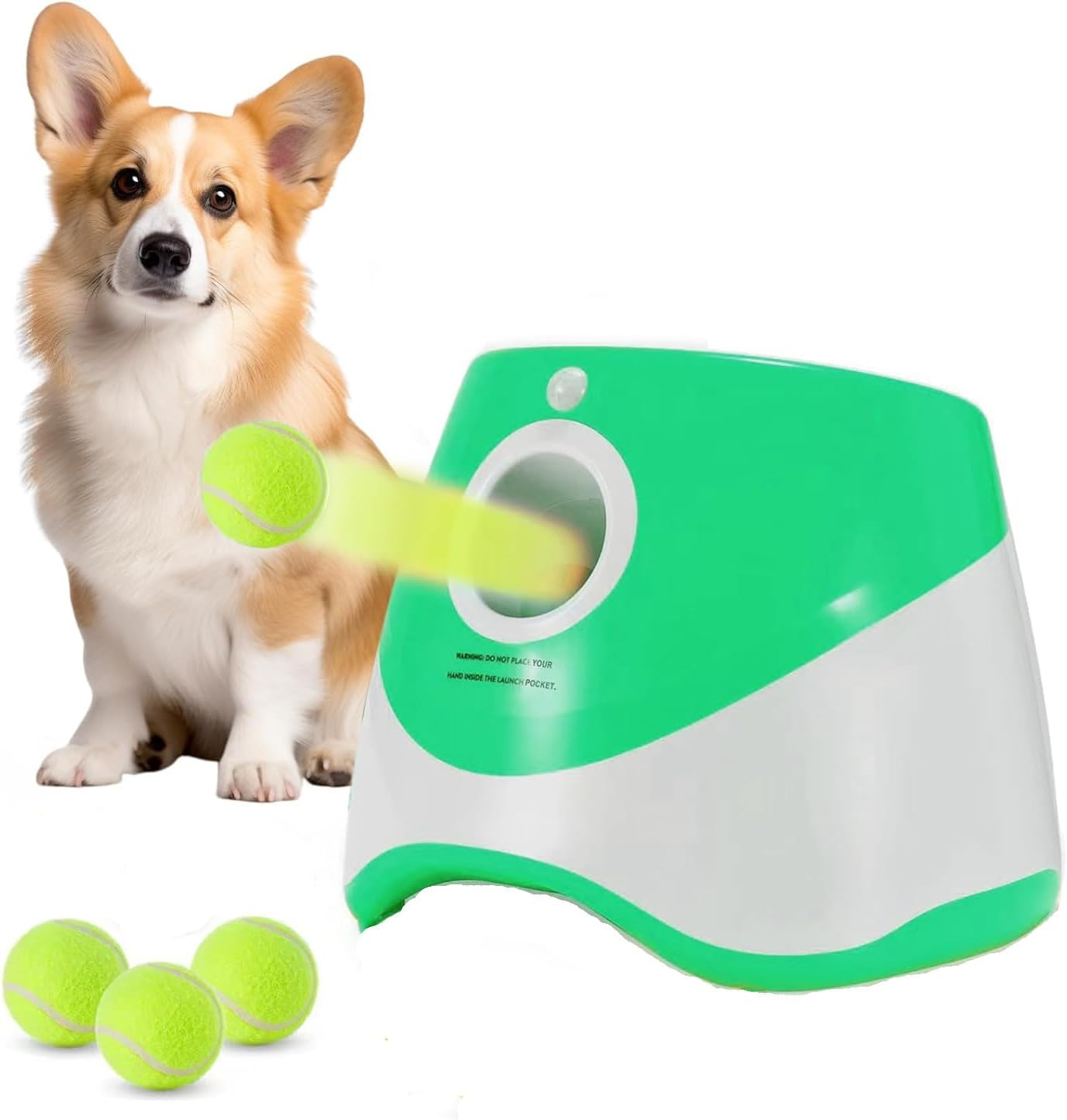 Automatic Dog Ball Thrower Launcher with 3 PCS Tennis Balls(2 Inch),Adjustable Thrower Distance 10-30 Ft,Interactive Dog Fetch Machine Toy for Small and Medium Dogs Portable (Grass Green)