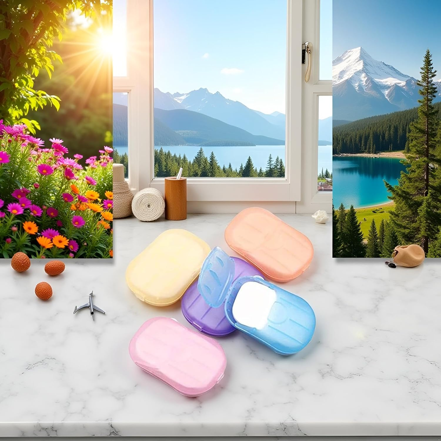 Tustao 500 Sheets Disposable Soap Paper 5 Boxes Hand Cleaner Fragrance Mini Color Soap Paper for School Indoor, Outdoor, Travel, Camping Hiking, Camping Soap, Soap Sheets image number 2