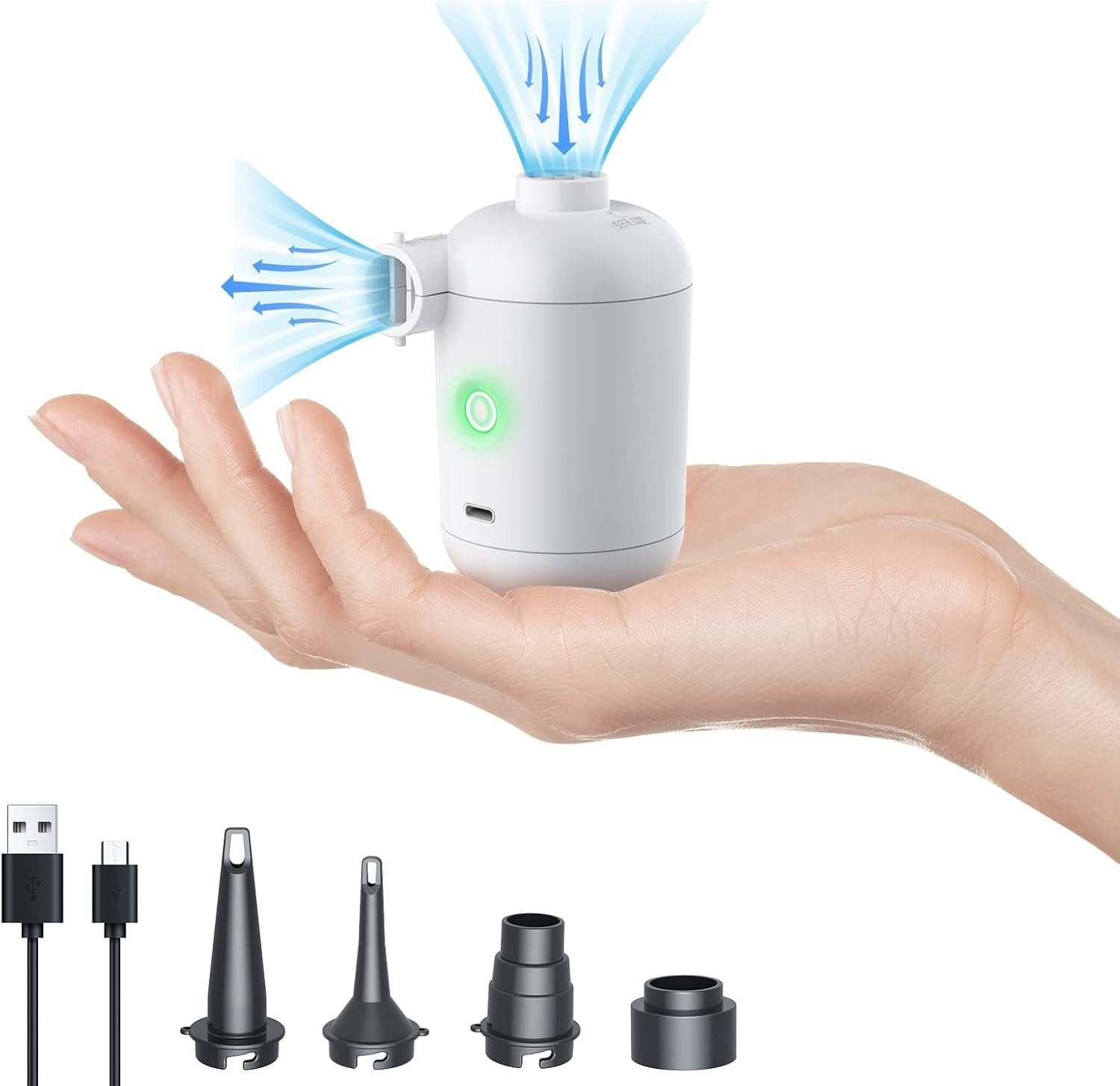 B-Qtech Electric Mini Air Pump for Inflatables, Rechargeable Portable USB Electric Air Pumps Quick Inflator and Deflator Pump, 4 Nozzles for Mattress Outdoor Camping Pool Boat Type C Charging image number 3