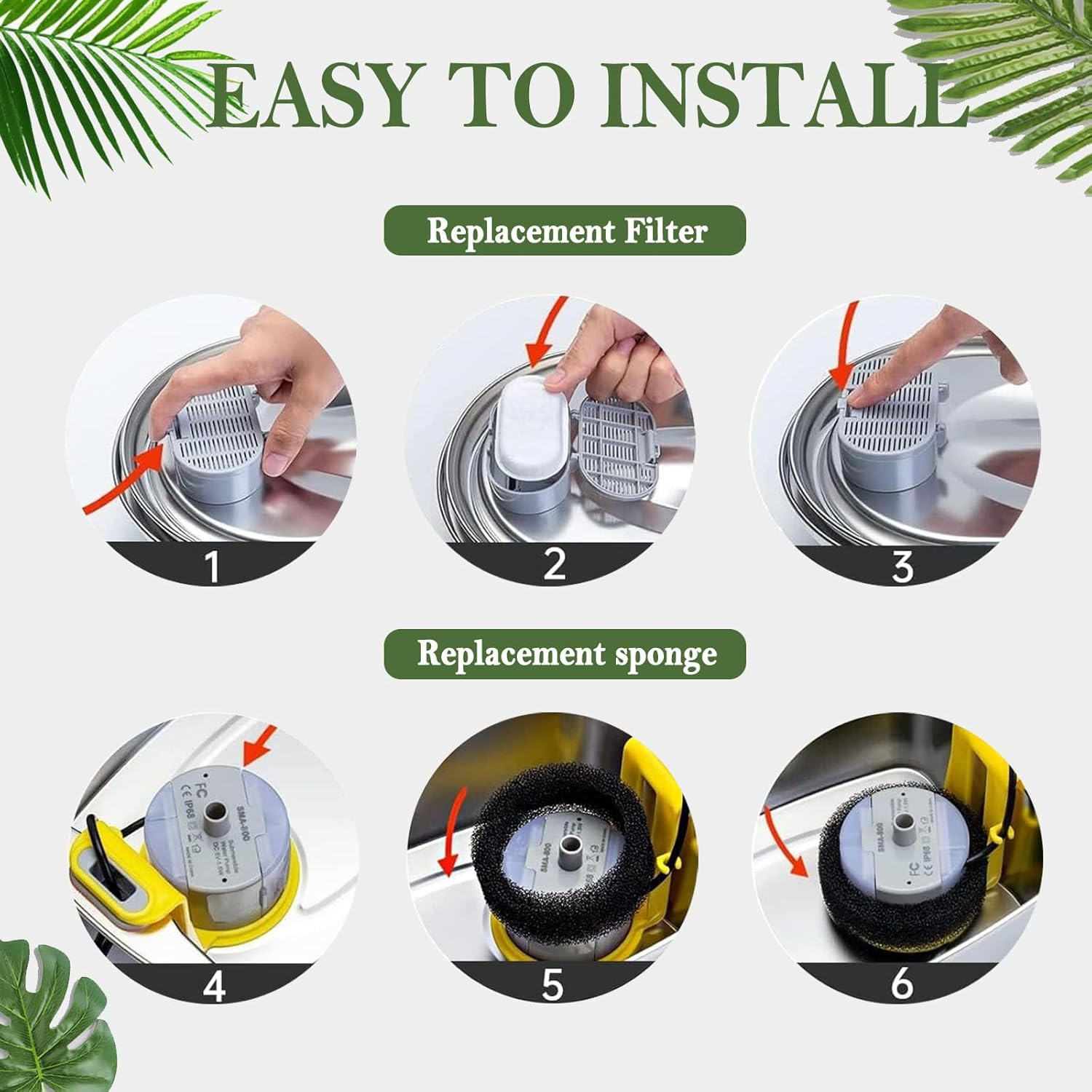 Cat Water Fountain Filters 8 Pack, Pet Fountain Replacement Filters for Stainless Steel 67Oz/2L&108Oz/3.2Lcat & Dog Water Fountain, Pet Water Fountain Filters, 4 Cat Fountain Filters with 4 Sponges image number 6