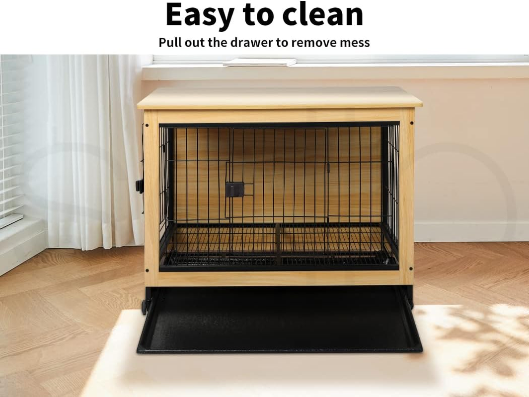 Pawz Wooden Wire Dog Kennel Side End Table Steel Puppy Crate Indoor Pet House L image number 4