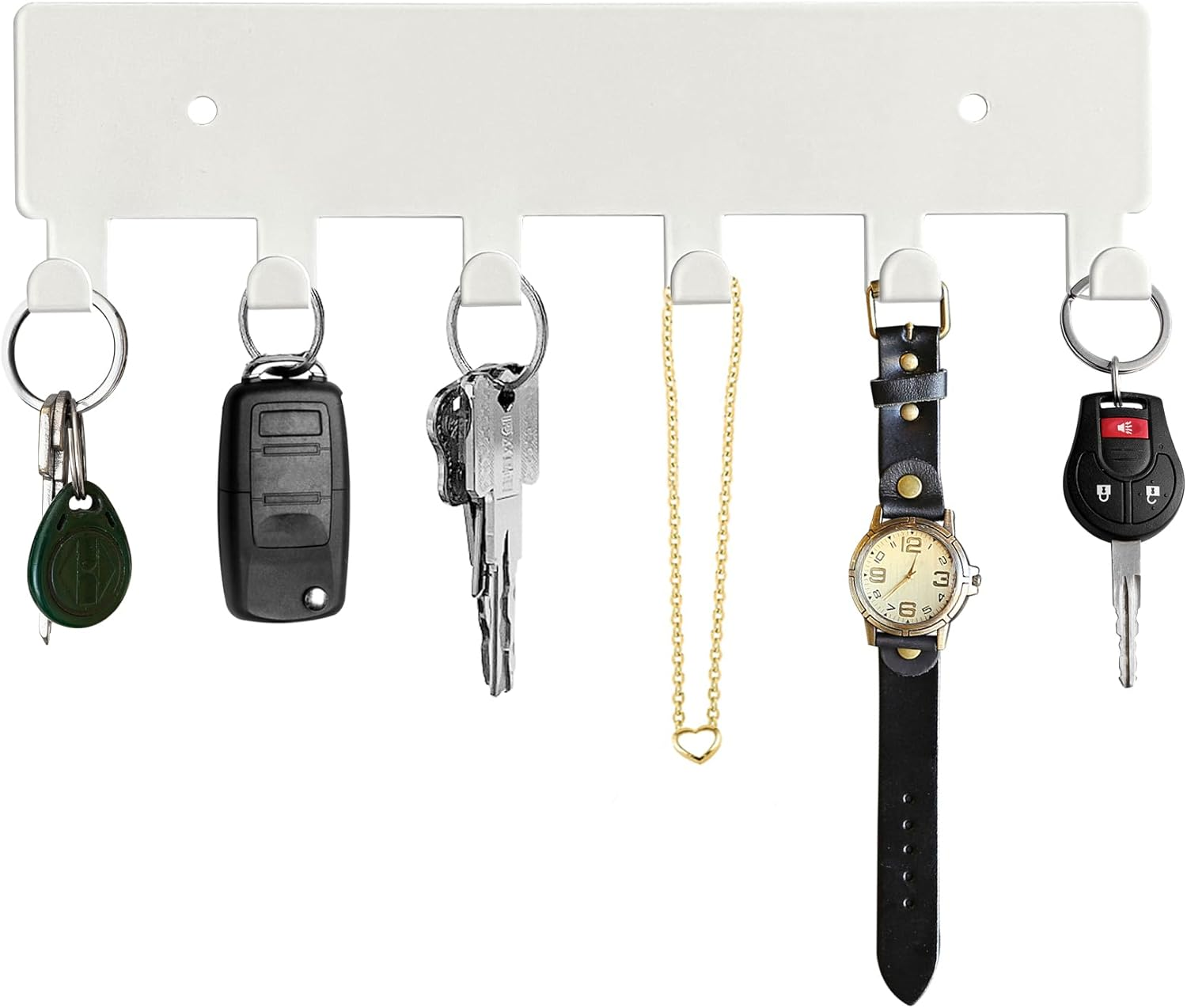 GTK Key Holder for Wall, Key Hooks with Tray and 6 Hooks, Wall Mounted Key Holder for Hallway, Key Rack with Shelf for Mail Storage (White)