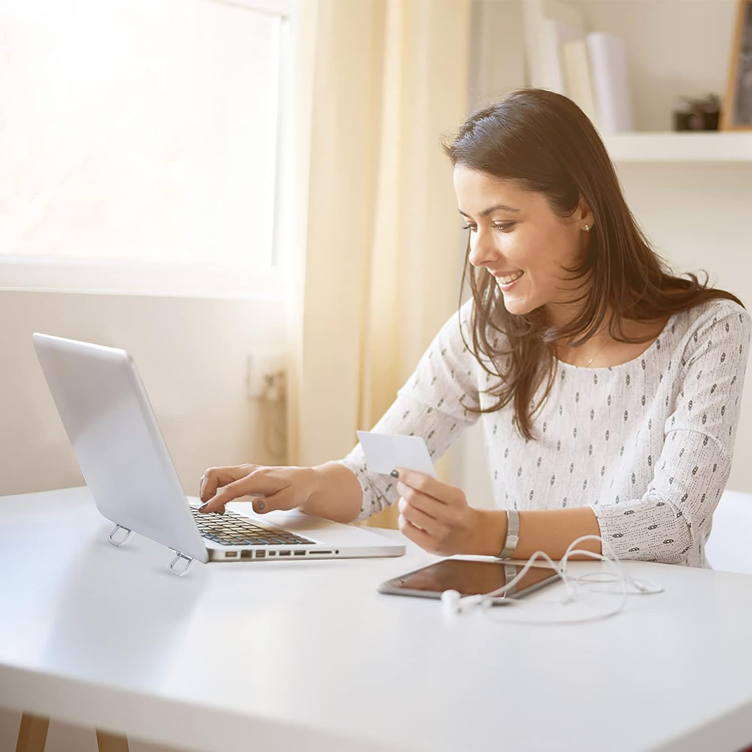 Abeillo 2PCS Portable Keyboard Riser, Self-Adhesive Mini Laptop Stand Invisible Computer Keyboard Stand for Desk, Laptop Feet Compatible with Pro/Air, Lenovo, Surface (Silver) - Black image number 2