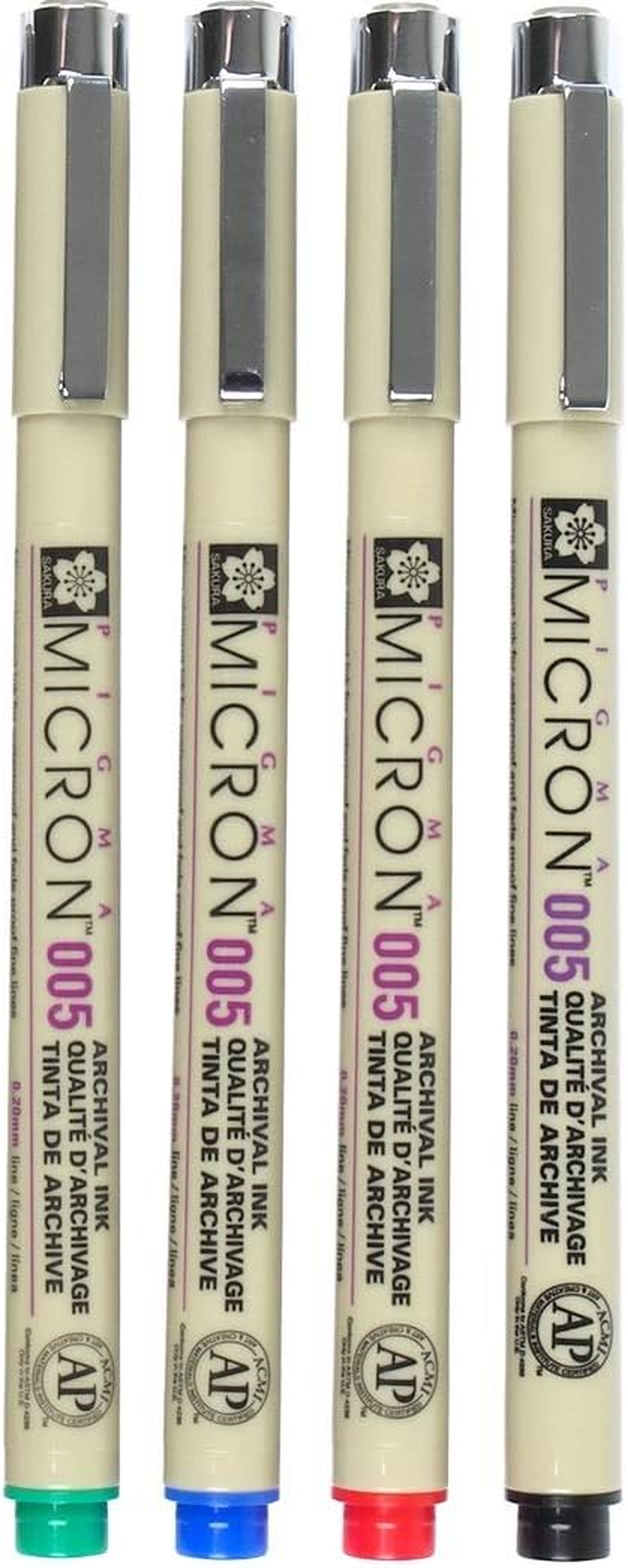 SAKURA PIGMA MICRON, PACK of 4 ESSENTIAL COLORS, BLACK+RED+BLUE+GREEN, (005) image number 1