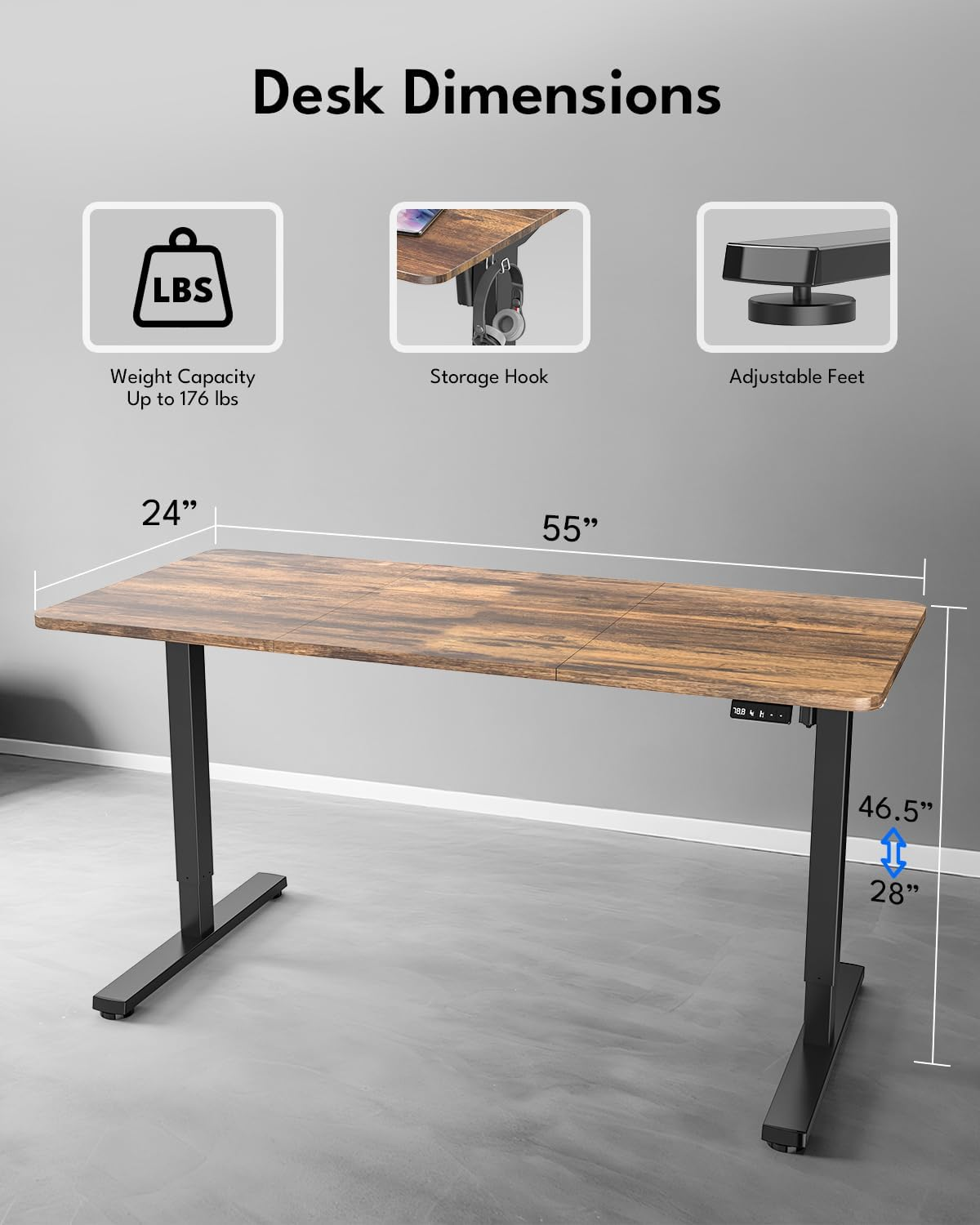 Zontera Standing Desk, Height Adjustable Electric Stand up Desk, 140X60Cm Sit Stand Home Office Desk with Splice Board (Rustic Brown) image number 4