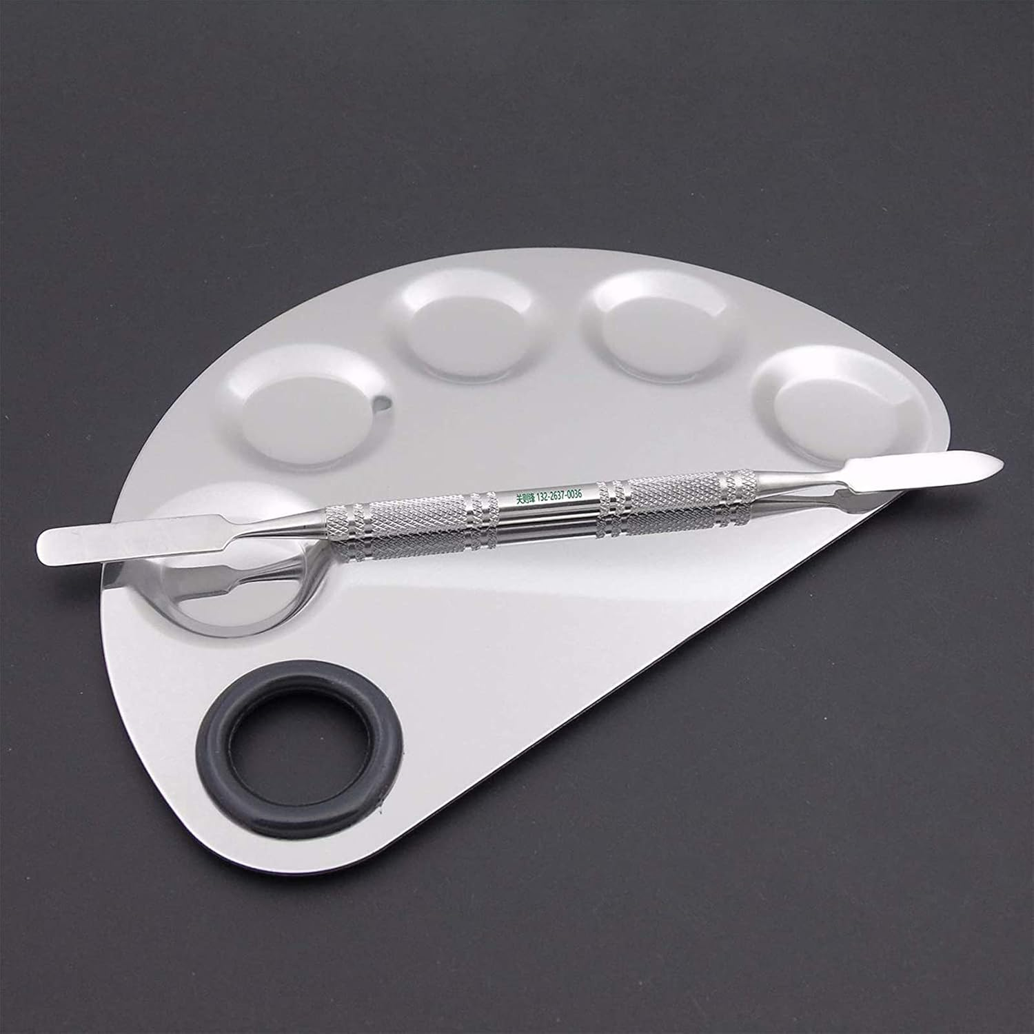 6 Holes Stainless Steel Nail Art Polish Mixing Plate Cosmetic Makeup Palette image number 2