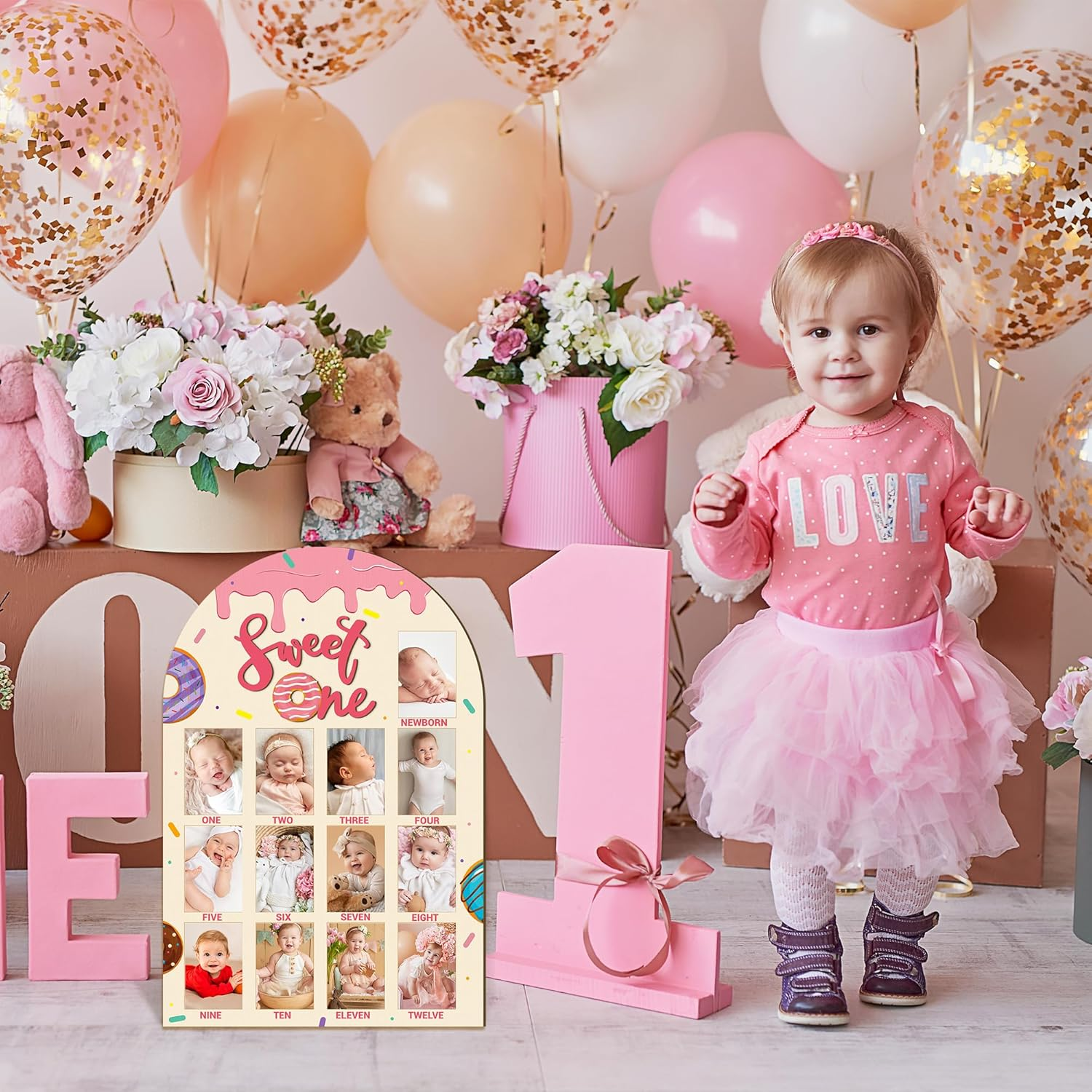 R HORSE My First Year Photo Frame Board, 3D Sweet One Birthday Party Decorations, Baby First Year Picture Frame 12 Months Milestone Display Wood Board 1St Birthday Nursery Decor Gift for Boy Girl image number 4