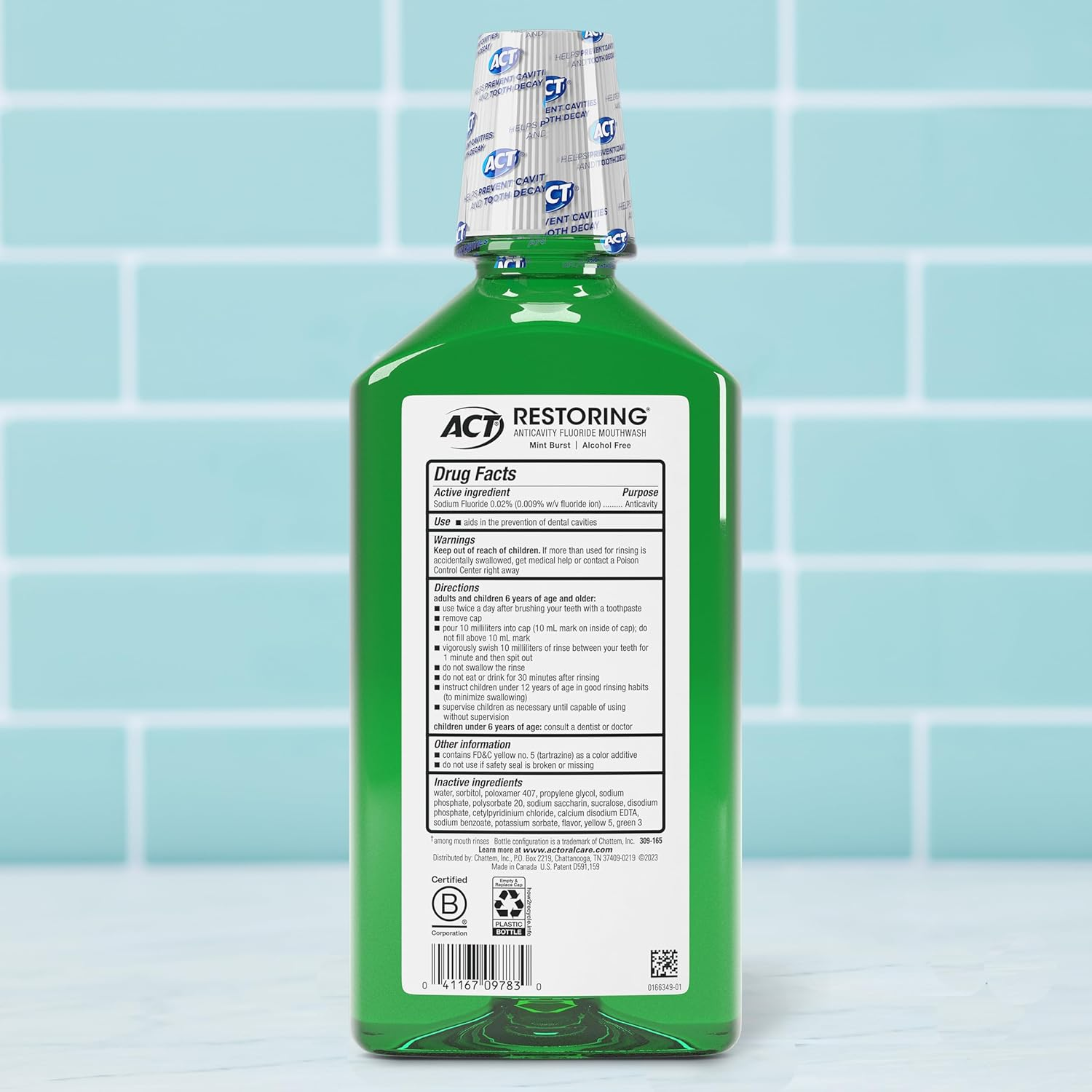 ACT Restoring Anticavity Fluoride Mouthwash, Mint Burst, 33.8 Fl Oz image number 5