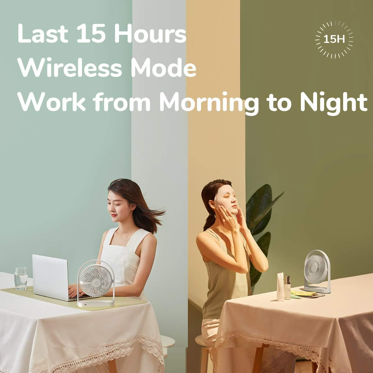 JISULIFE Desk Fan, Small Portable Battery Operated Desktop Fan with 4 Speeds, Max 15 Hrs, Strong Airflow, Ultra Quiet, 4000Mah USB Rechargeable Electric Table Fan for Office/Room/Travel-White image number 3