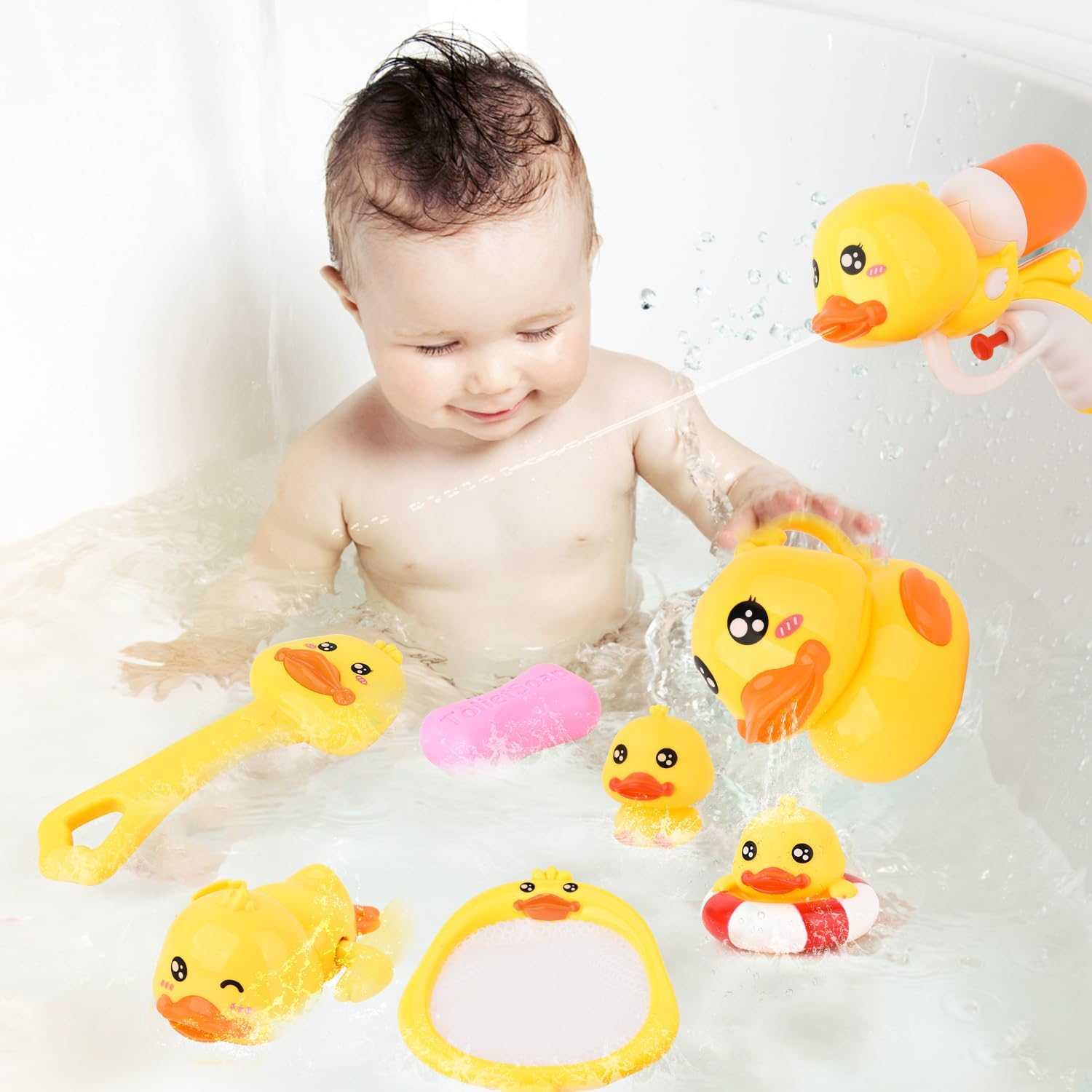 Baby Bath Toys, Cute Duck Bath Toys, Rubber Ducks Bathtub Shower Toys Swimming Pool Water Toys Toddlers Boys and Girls