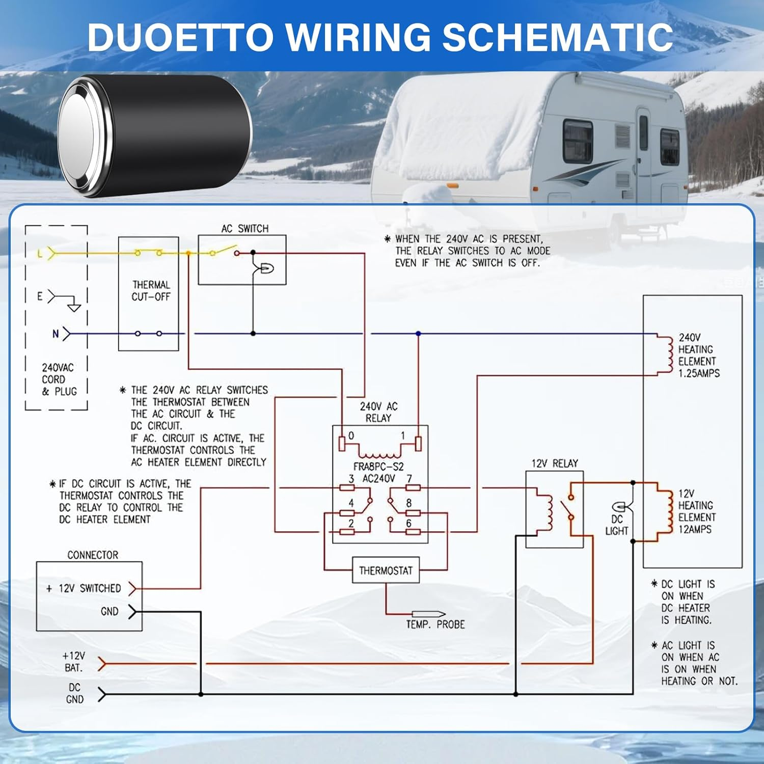 Dual Power Water Heater, 12V DC 200W/230V AC 1500W, 10L, for Caravan Camping AU Plug 230V RV Tank Water Heater, Instant for RV, for Camper with Double Power Supply & Remote Controller image number 6