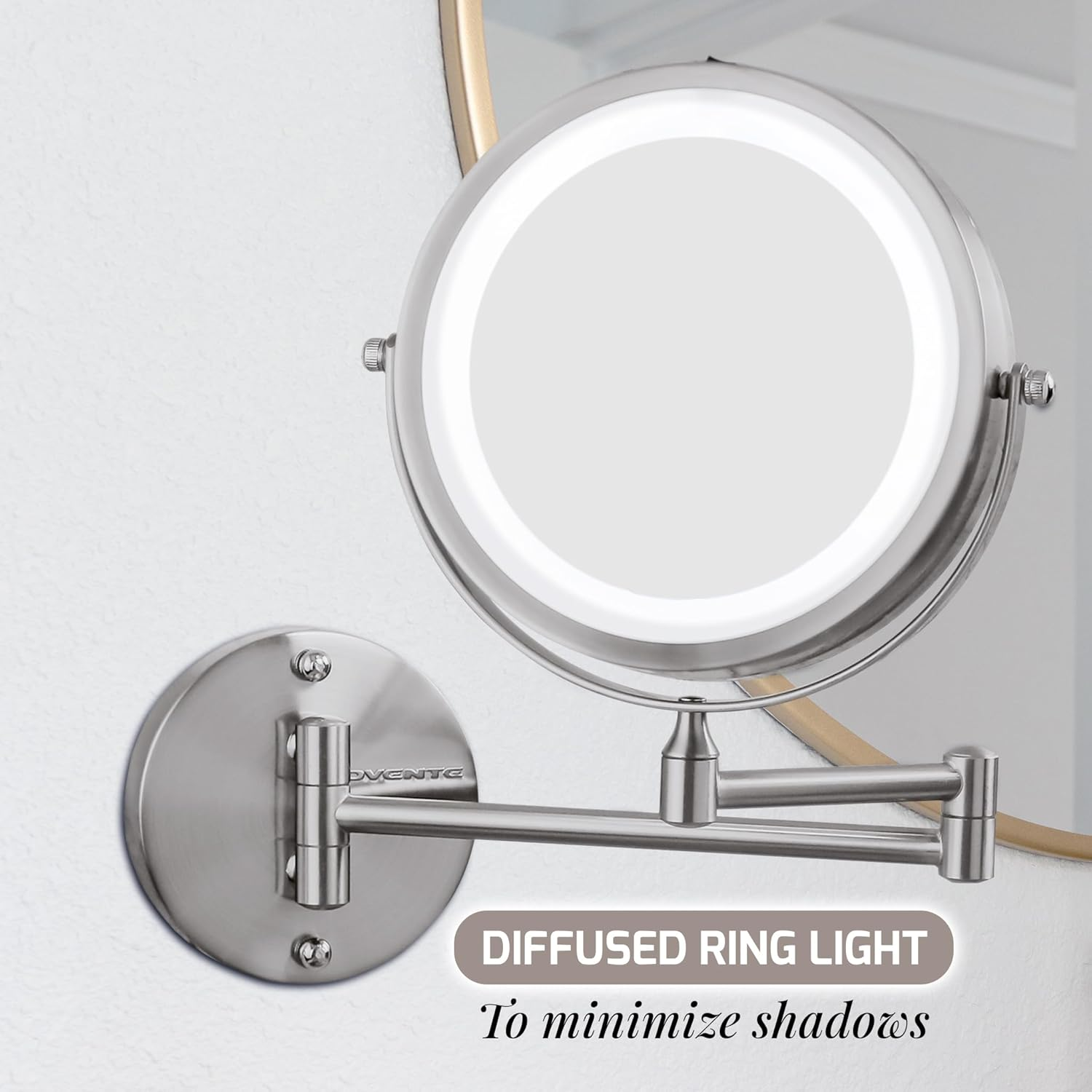Ovente Wall Mount Make up Mirror, LED Lighted, 1X/10X Magnification, 7.0 Inch, Nickel Brushed (MFW70BR) image number 6
