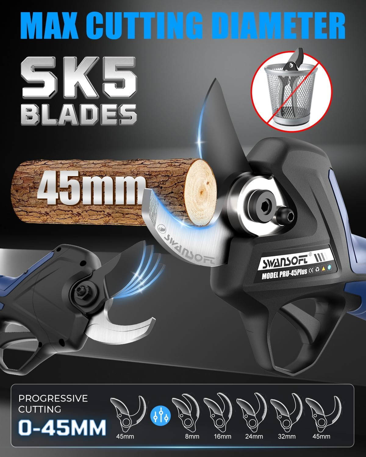 45Mm Electric Pruning Shears, Professional Cordless Pruner, 1150W 25V/4Ah, Electric Secateurs for Vineyard & Orchard PRU45 Plus image number 6