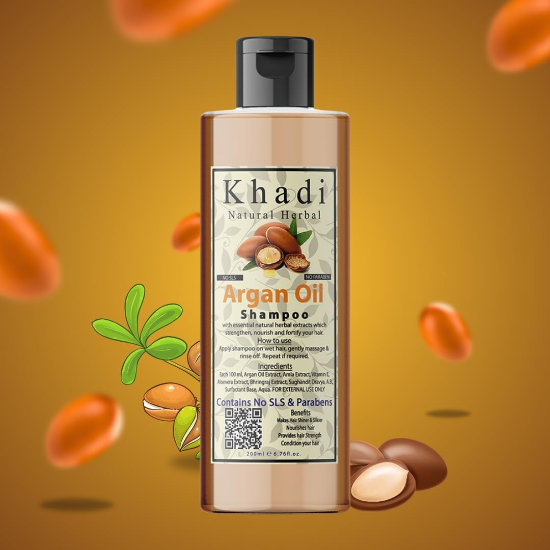 Khadi Natural Herbal Moroccan Argan Hair Shampoo with Organic Argan Oil (No SLS & Paraben), 200Ml (Argan Oil Shampoo) image number 3
