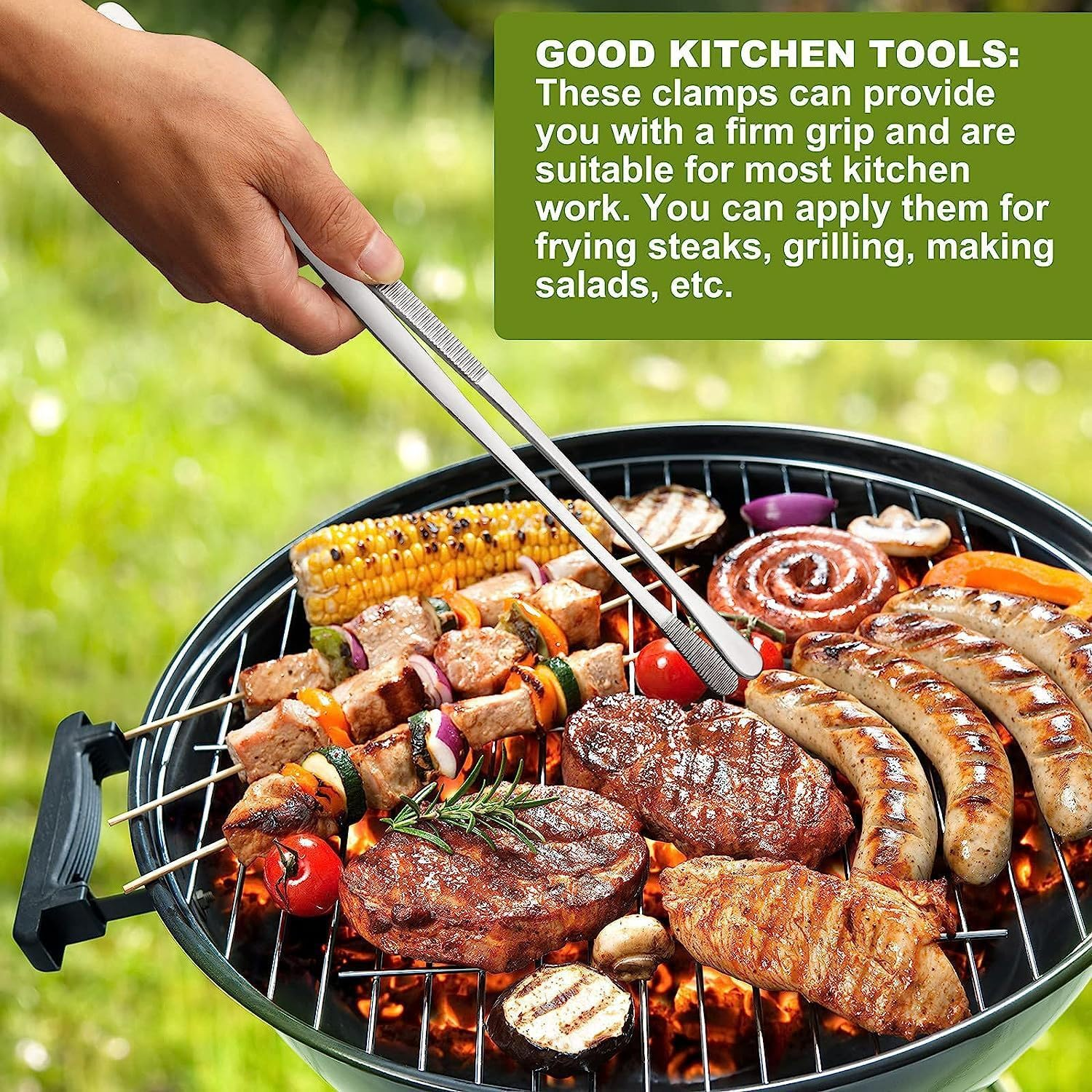 Stainless Steel Tongs 12-Inch 2-Pack, Kitchen & Cooking Tweezers with Dual-Head (Straight + round Tip) | Non-Slip Grip for BBQ, Grilling, Serving & Food Preparation image number 5