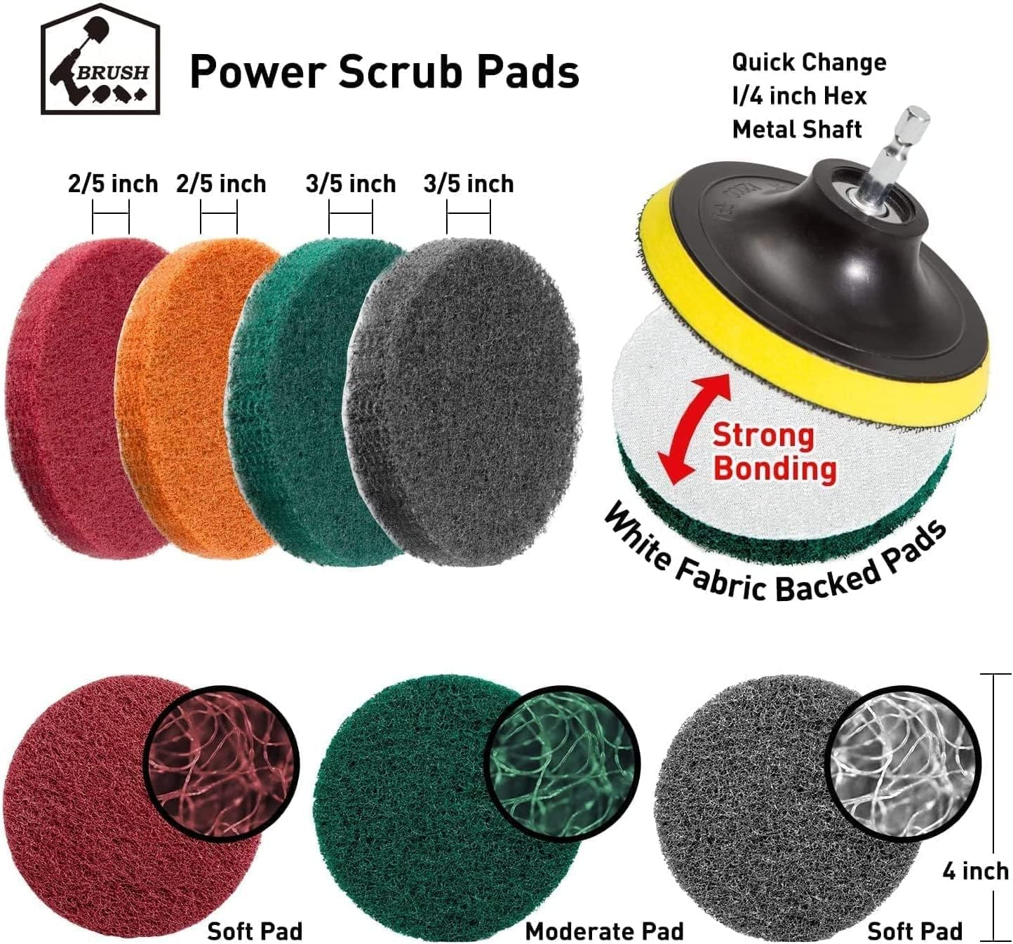 45 Piece Drill Brush Attachment Set Scrub Pads Scouring Pads Power Scrubber Brush with Extend Long Attachment All Purpose Clean for Grout, Tiles, Sinks, Bathtub, Bathroom, Kitchen image number 4