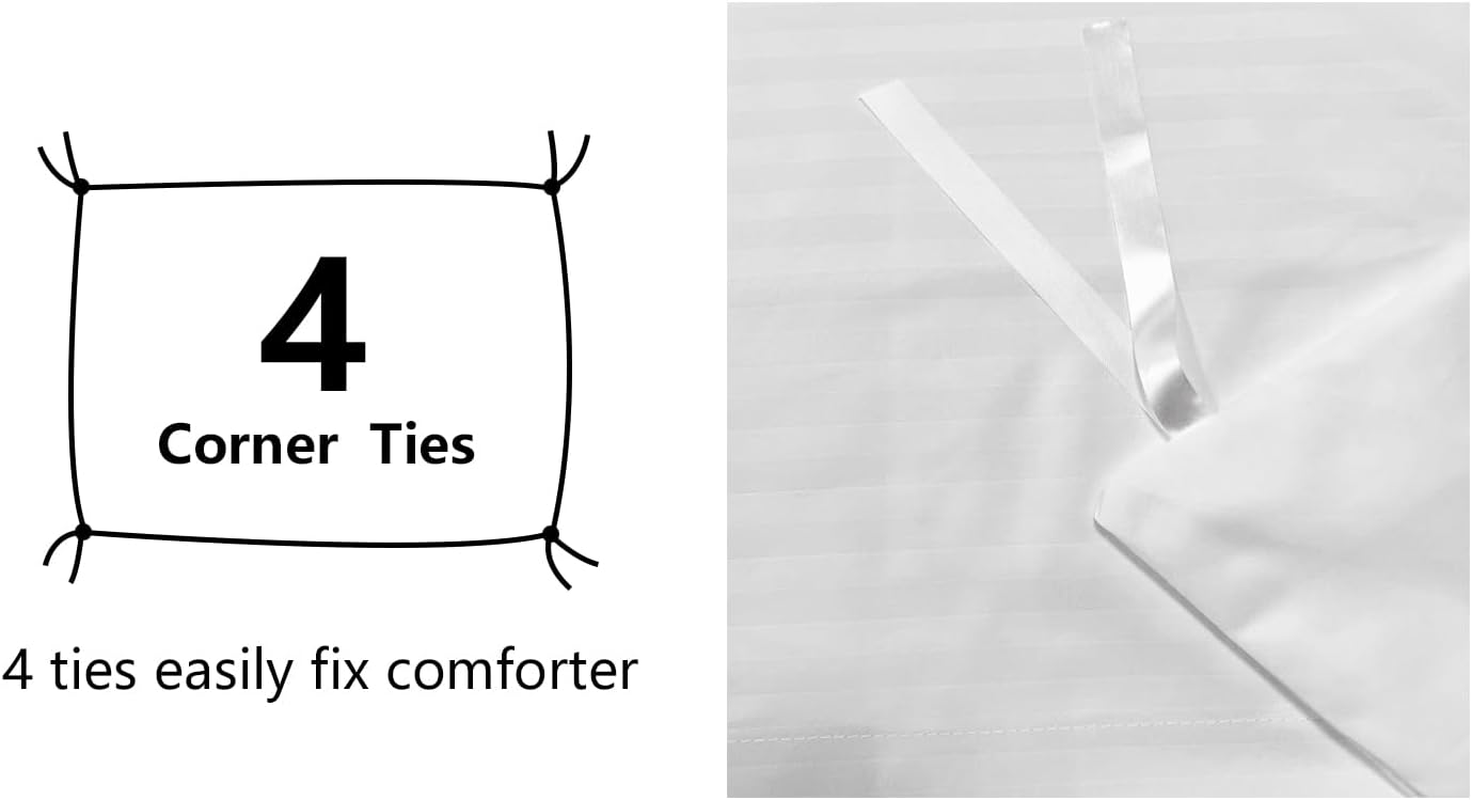 Amazon Basics Microfiber 3 Piece Duvet Cover Set, Full/Queen, Bright White, Striped image number 2