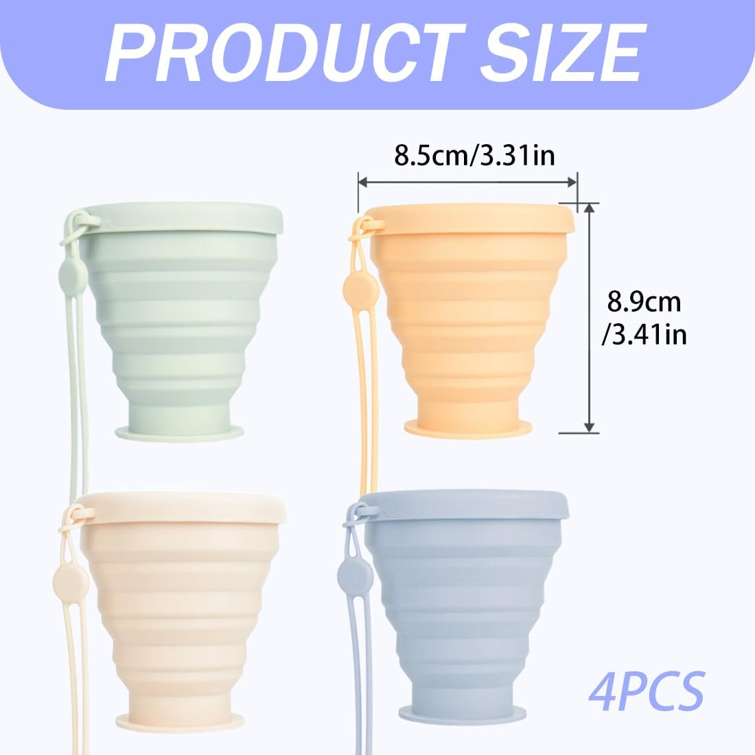 GXGM 4 Pack Collapsible Silicone Travel Mugs, Portable Camping Cups with Lids Reusable Shatterproof for Picnic, Hiking, image number 2