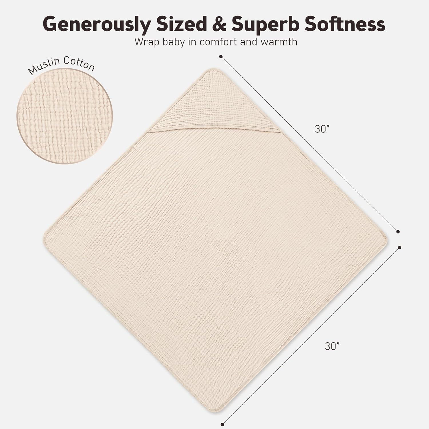 Bearmoss Muslin Baby Bath Towels 100% Cotton Baby Hooded Bathing Towels for Newborn Unisex Baby Boys Girls Infants Toddlers & Kids - 30X30In 2Pack (Cream Star) - Blue Moon image number 2