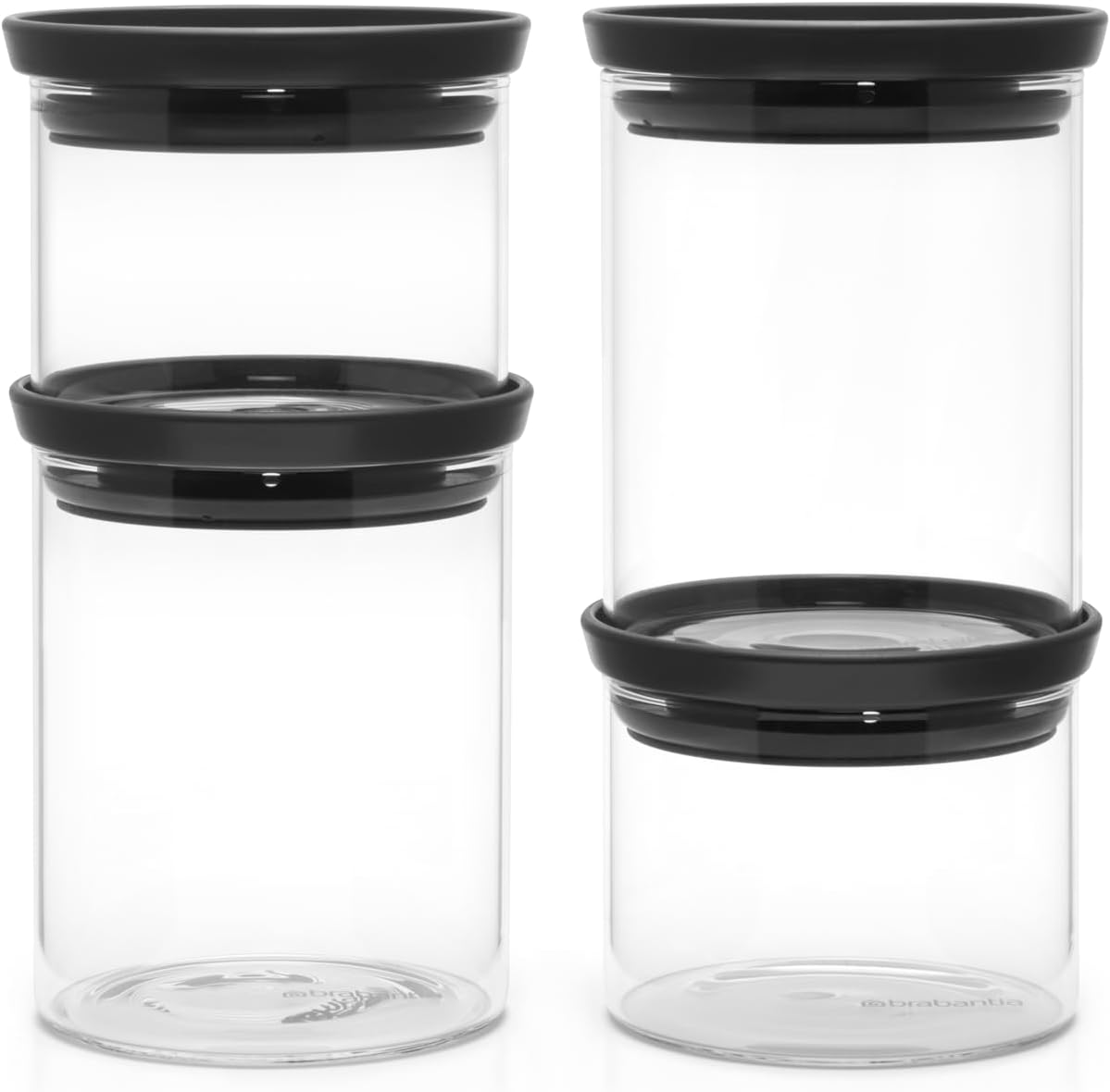 Brabantia 4Pc Stackable Glass Food Jars (Dark Gray) 2X 0.07 & 2X 0.13 Gal Heat-Safe, Dishwasher-Safe, Air-Tight Pantry Organizers - Clear image number 2