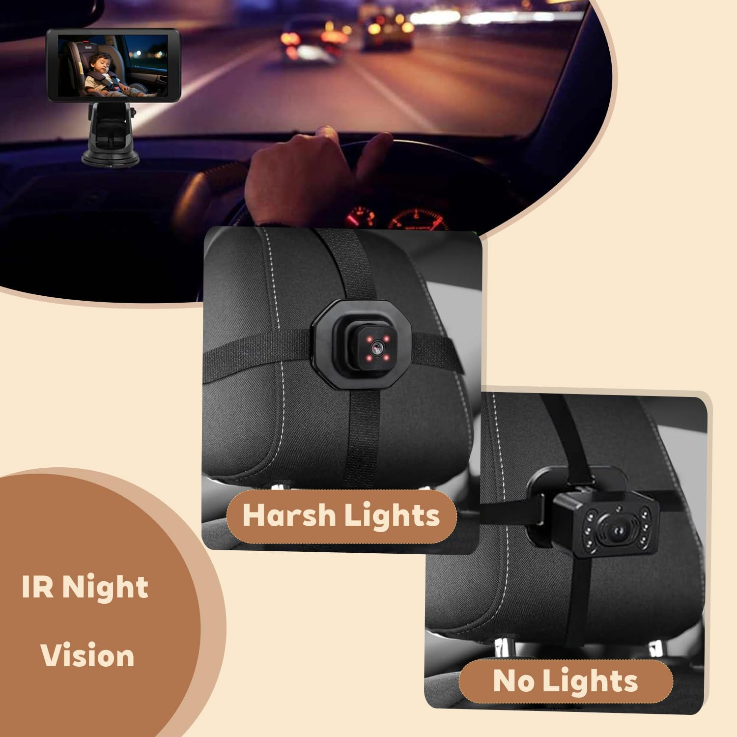 Baby Car Camera, Baby Car Mirror, 5" HD 1080P, Dual Channel with 360 &deg;Rotation Night Vision Baby Monitor with Camera, Rear Facing 5 Mins Easy Installation image number 5