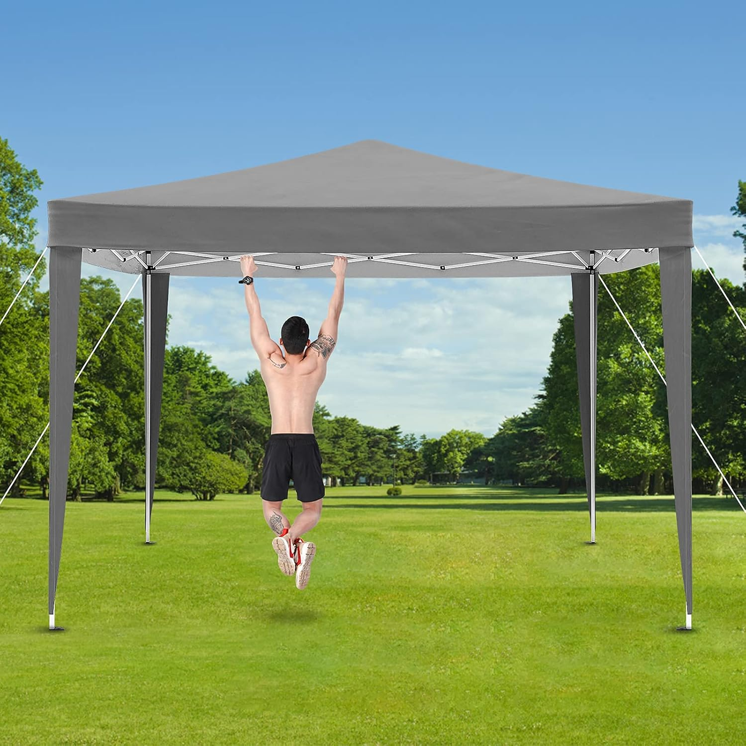 Advwin 2X2 Pop up Canopy, Portable Marquee, Waterproof Commercial Tent, Grey Folding Gazebo for Outdoor Events, Markets, Camping, Beach, Backyard, Festivals - Grey-2X2M image number 5