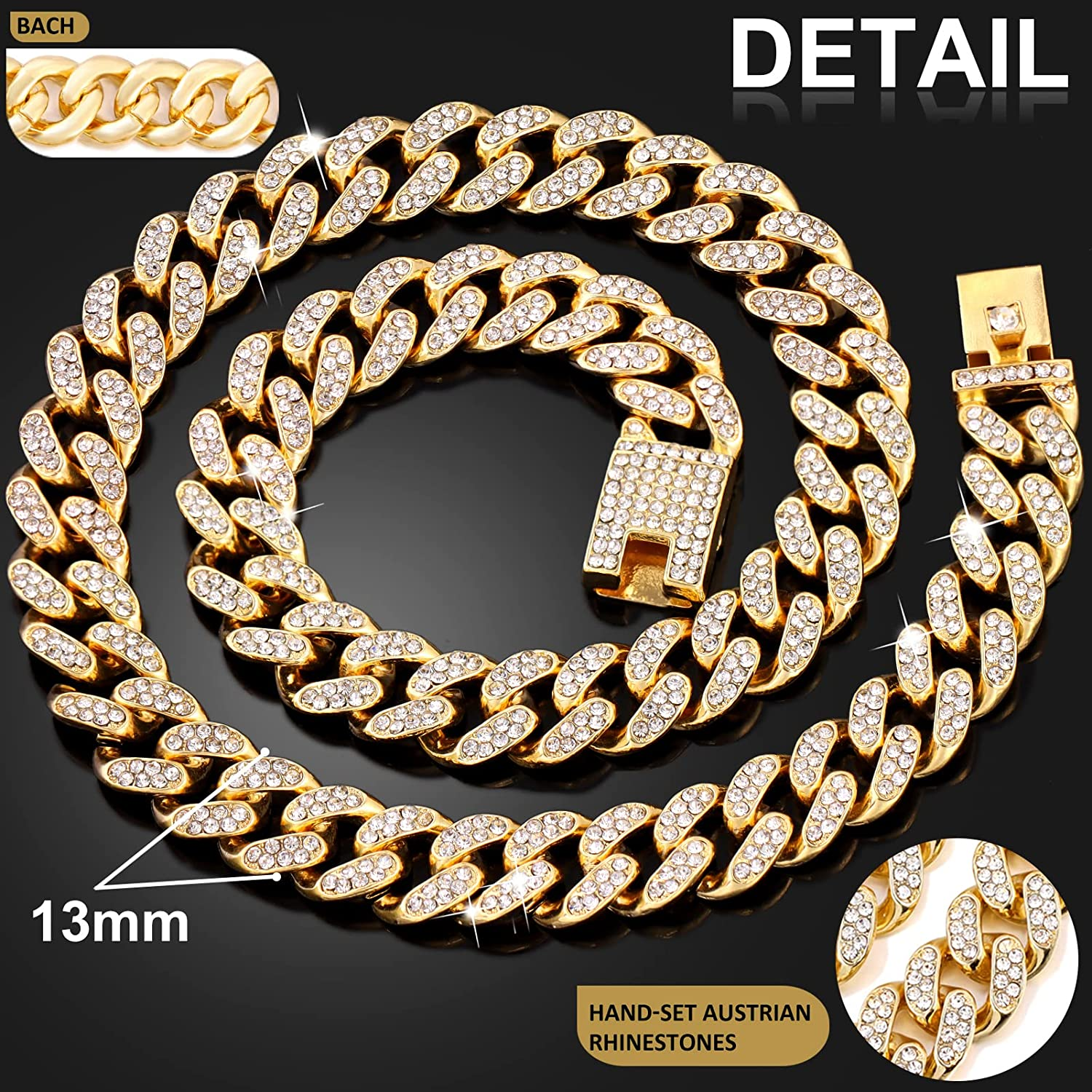 Flatfoosie Cuban Link Dog Collar Gold Silver Color Metal Dog Chain Collar Cuban Diamond Chain Pet Collars for Dogs Cats Jewelry 8/10/14/16/18/20/24/28 Inch (18Inch, Gold) image number 5
