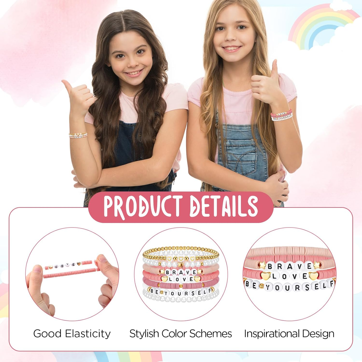 Landical 7 Pcs Friendship Beaded Bracelets Valentines Bracelets Heishi Preppy Bracelets Cute Jewelry Gifts for Women Girls - Blue image number 3