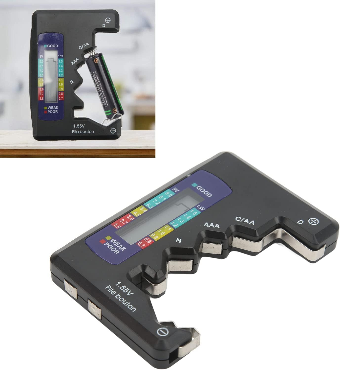 Universal Battery Tester, Professional ABS Digital Battery Capacity Meter AA AAA Battery Test (Black) image number 6