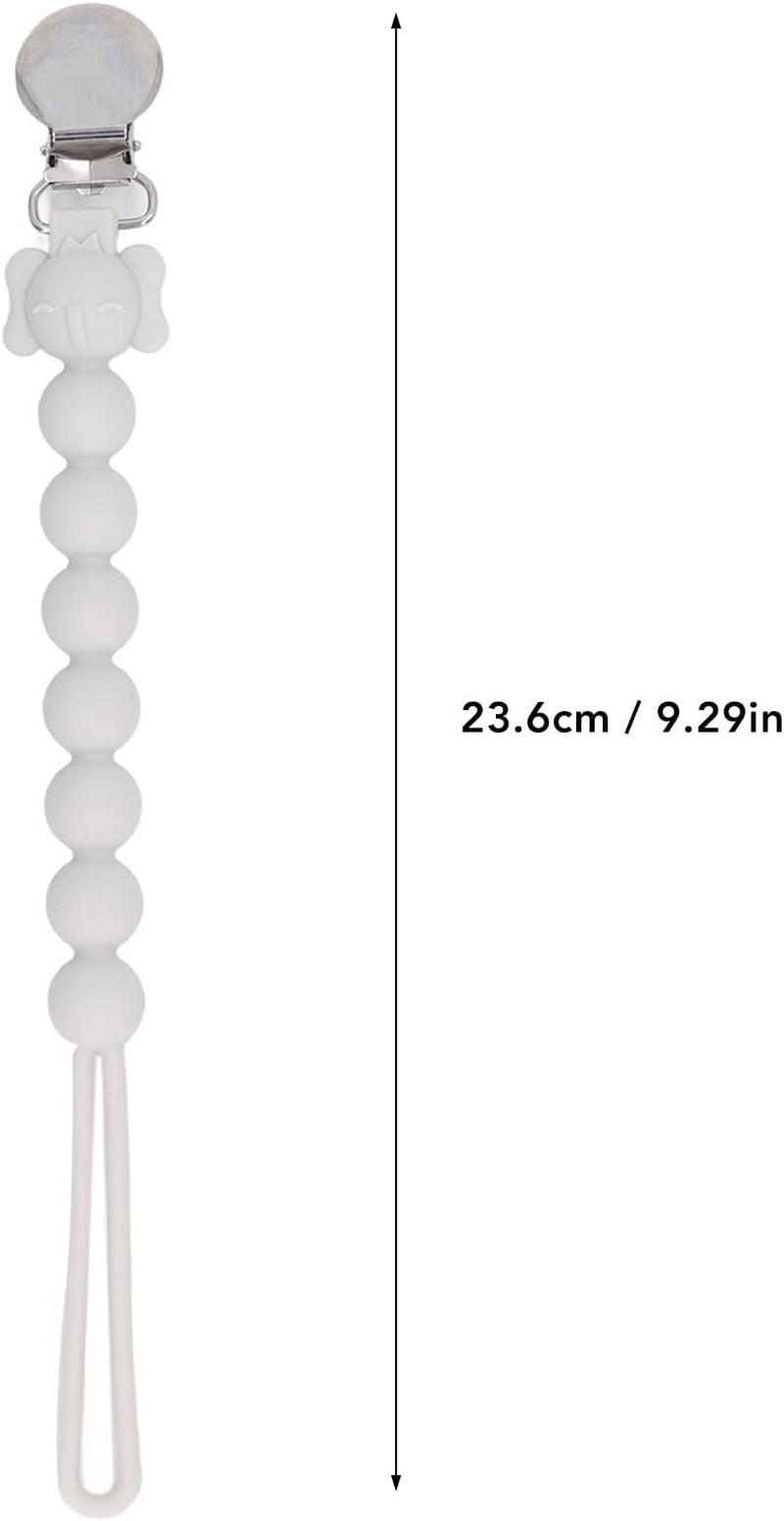 Changor Silicone Pacifier Chain, Elephant Design Secure Clamp Soft Silicone Pacifier Clips for Clothing Blankets Strollers Diaper Bags, 4 Colors (White Grey Green Pink) 23.6Cm 4Pcs image number 3