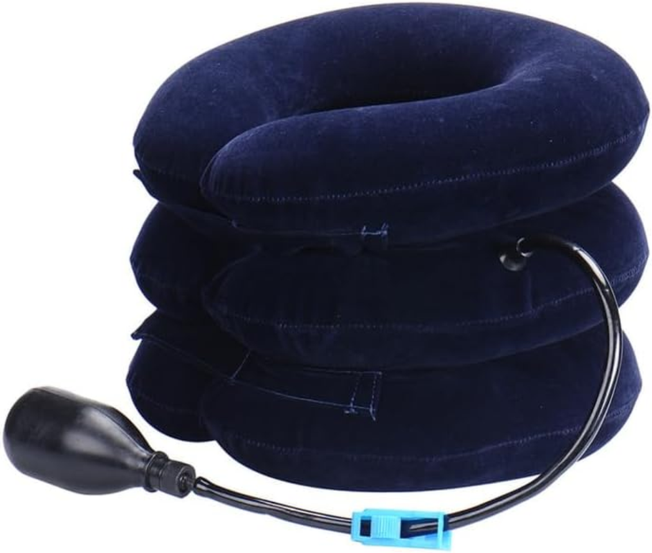 Air Inflatable Neck Pillow Head Cervical Traction Support Stretcher for Pain Relief, Adjustable and Portable