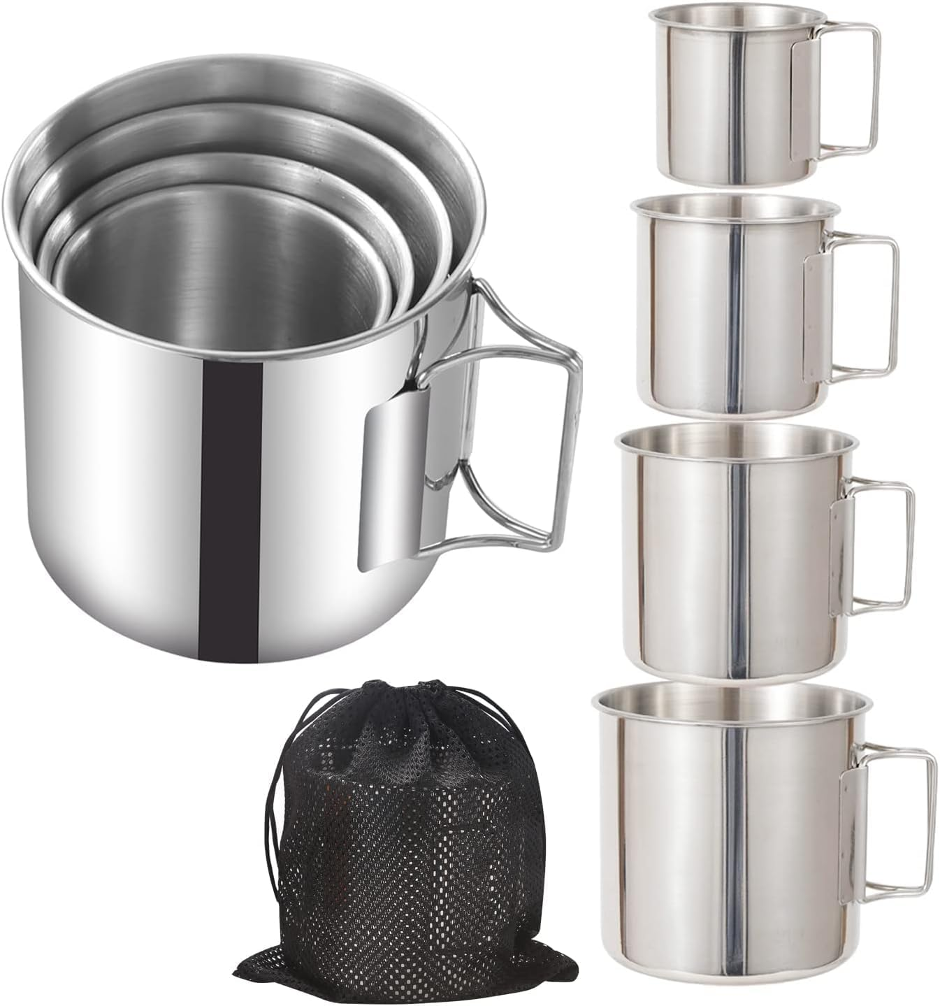 Pobowlgarls 4-Piece Outdoor Camping Mug Set, 304 Stainless Steel Mug Set with Foldable Handles for Camping, Hiking, Backpacking, Picnic image number 6