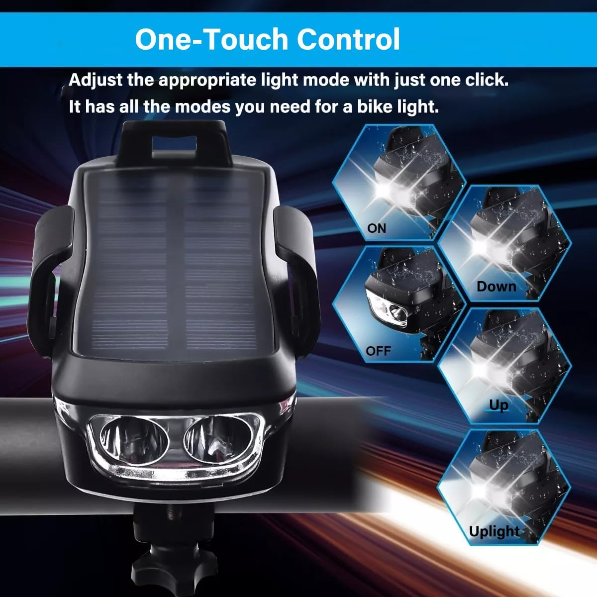 Bike Light, Bike Accessories, Set for Bike Light+ Bike Back Light + Phone Holder + High Decibel Speaker + Charging Cable ， Ipx6 4000Mah ，Black image number 1