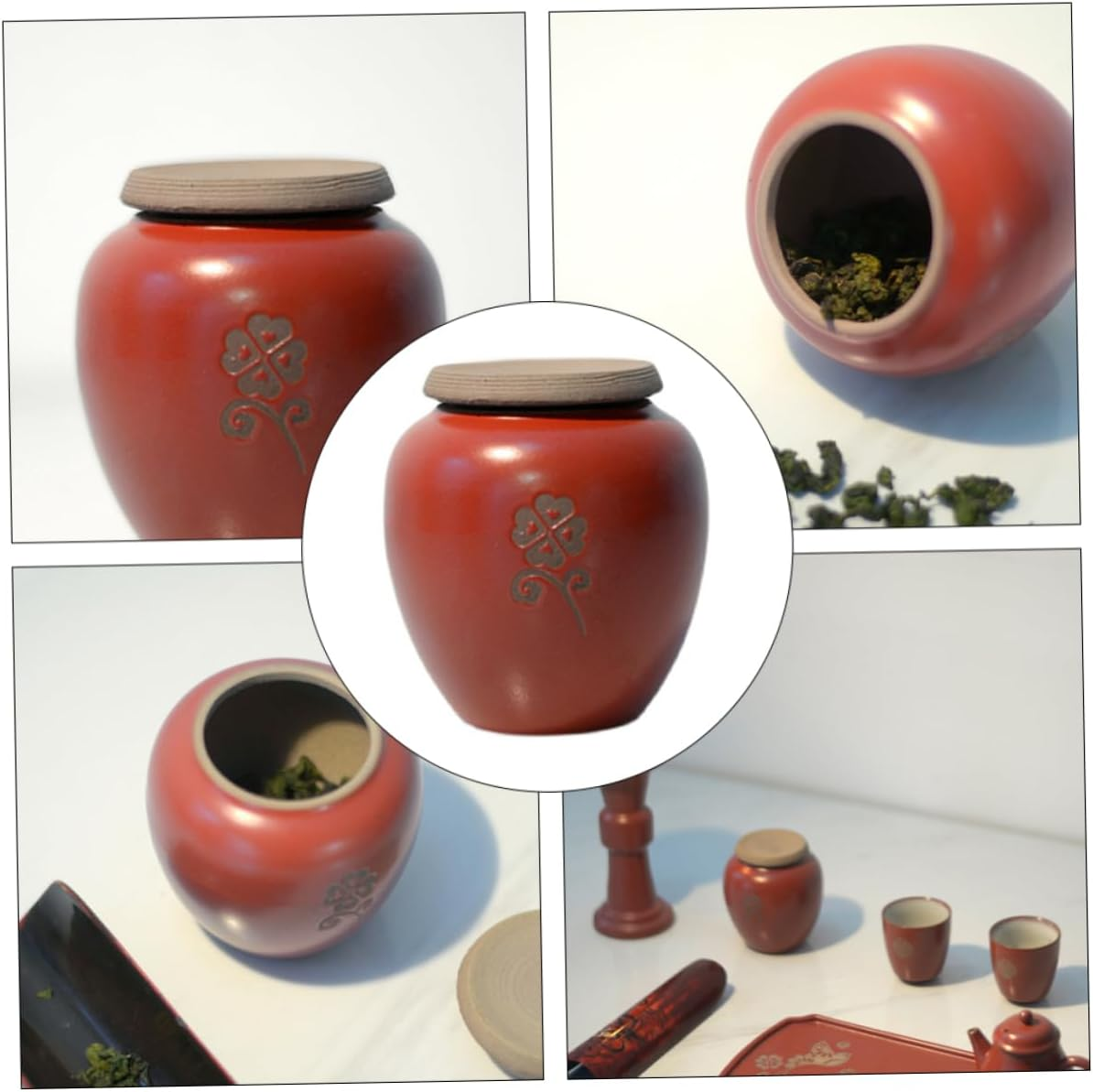 FELTECHELECTR Ceramic Tea Canister Tea Storage Jar Food Storage Container for Home Kitchen Red for and Display