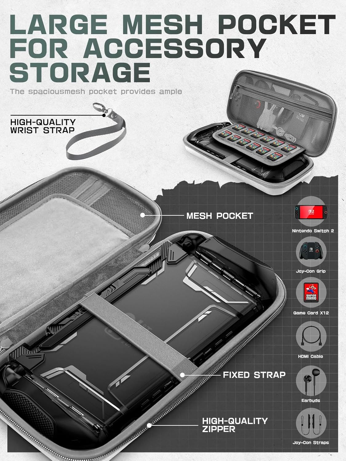 Mumba Carrying Case for Nintendo Switch 2 2025, [Plus Version] Portable Protective Travel Carry Handbag Pouch for Blade/Titan Case [Large Capacity] (White) image number 1