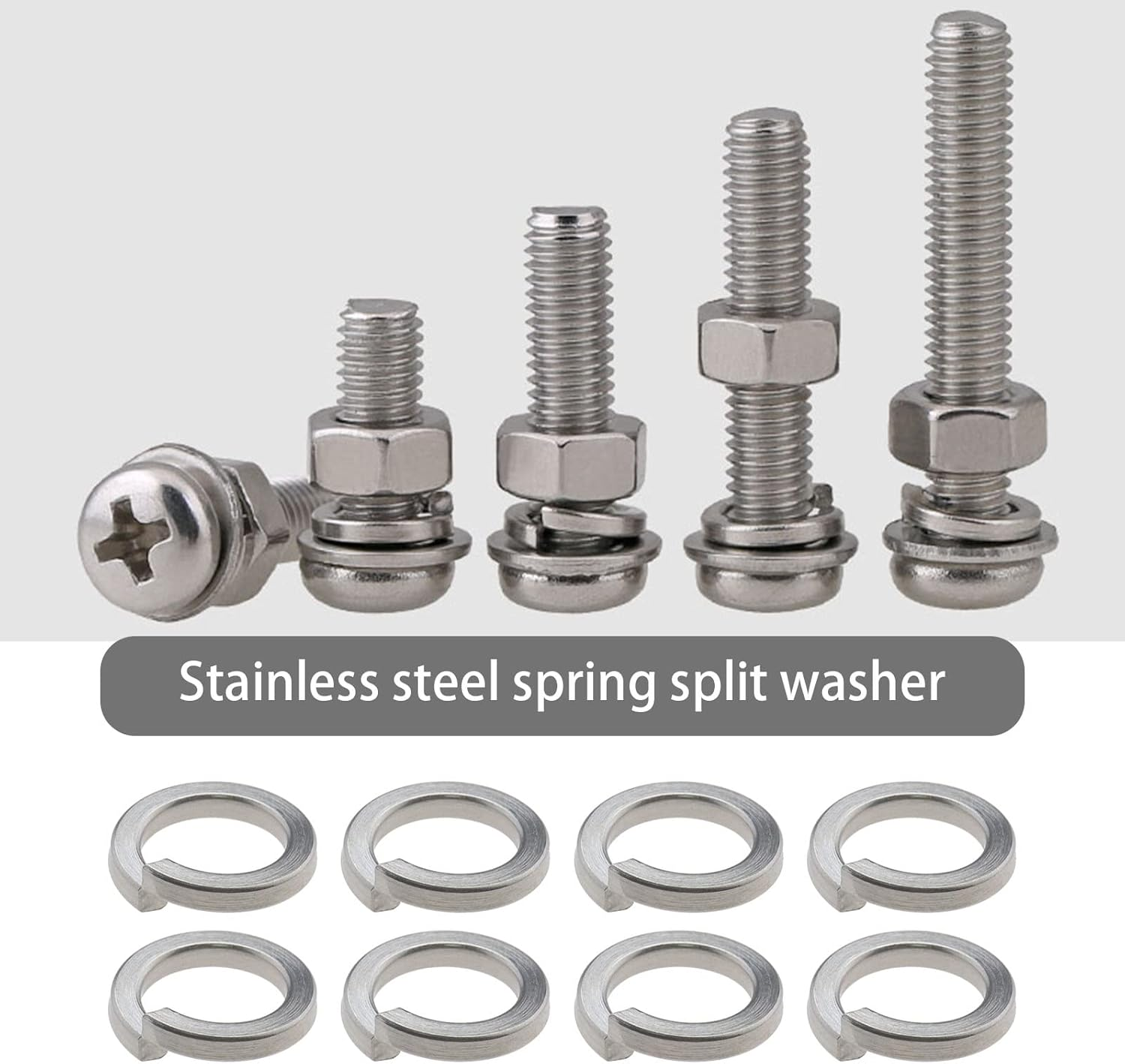 Emagtech 60PCS M10 Spring Washers Stainless Steel Split Ring Helix Lock Washer Single Coil Square Section Shim Gasket Ring for General Purpose Engineering