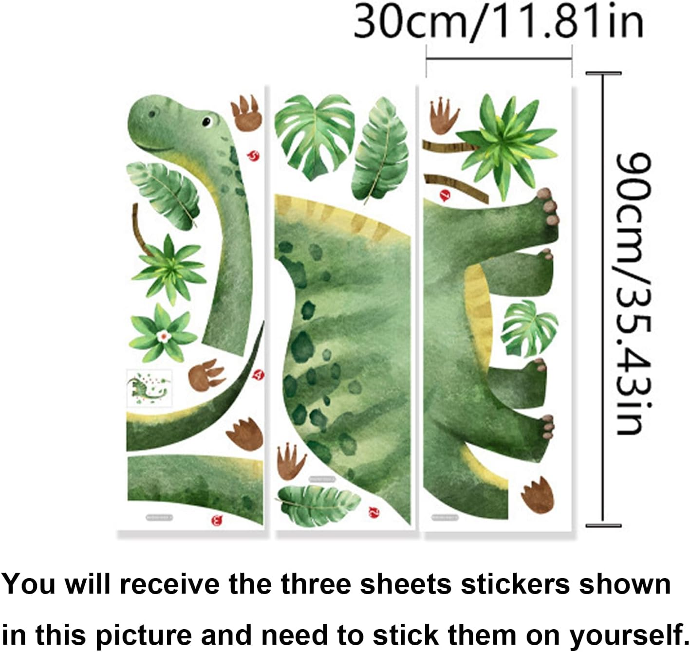 Large Dinosaur Wall Decals Watercolor Dino Footprint Neutral Wall Stickers Baby Toddler Kids Room Wall Decor Murals for Nursery Daycare Classroom Decoration