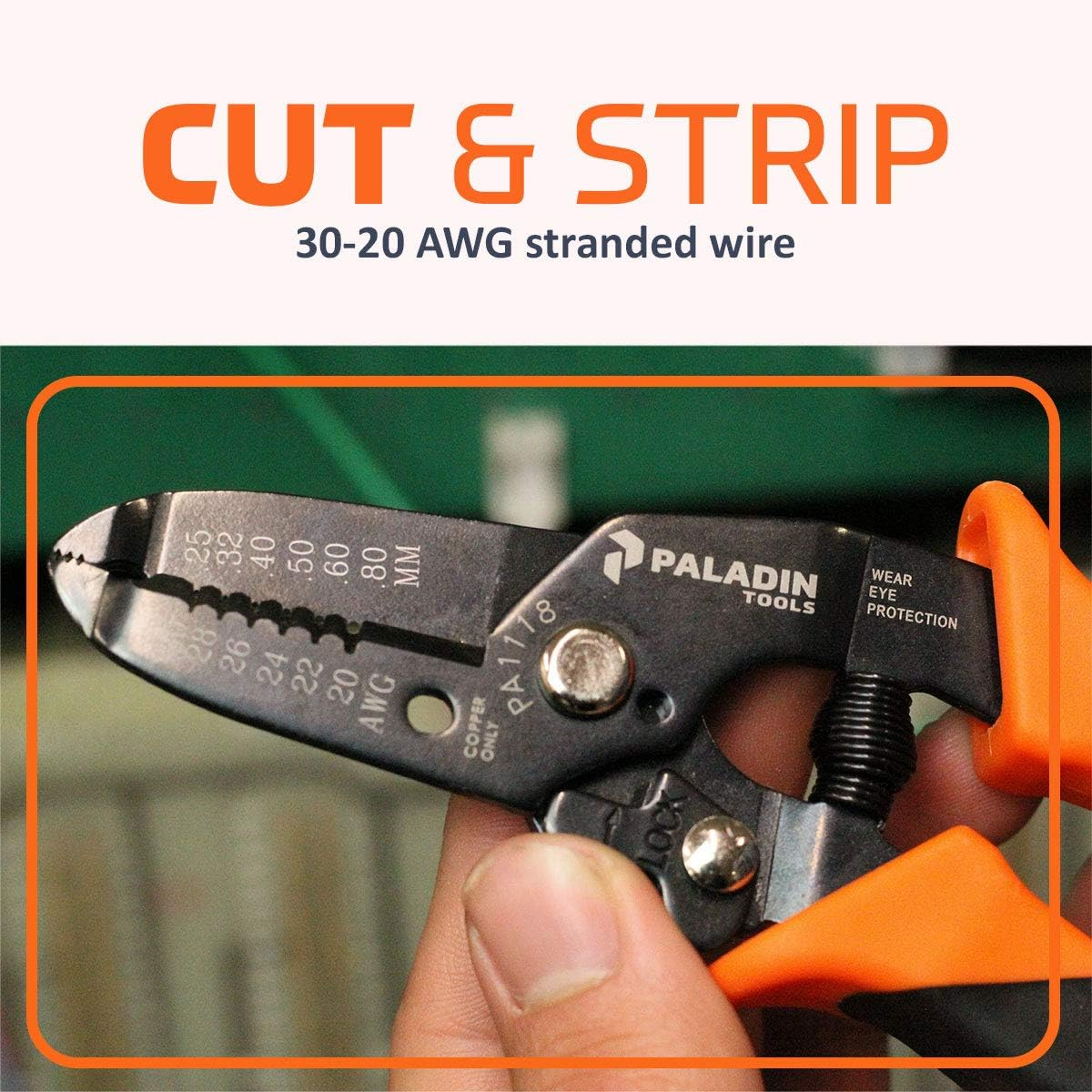 Paladin Tools 20-30 AWG Wire Stripper and Wire Cutter - Professional Grade, Heavy Duty Wire Stripping Tool image number 5