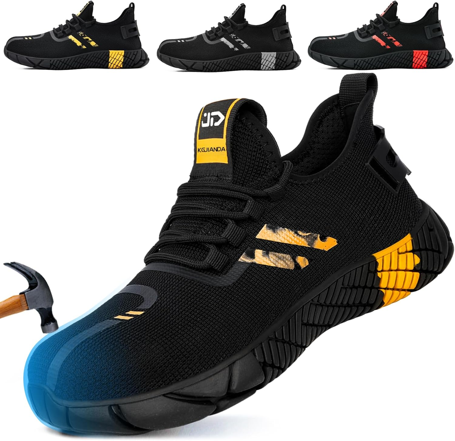 KGJIANDA Steel Toe Shoes for Men Breathable and Lightweight Safety Shoes Indestructible Construction Shoes image number 7