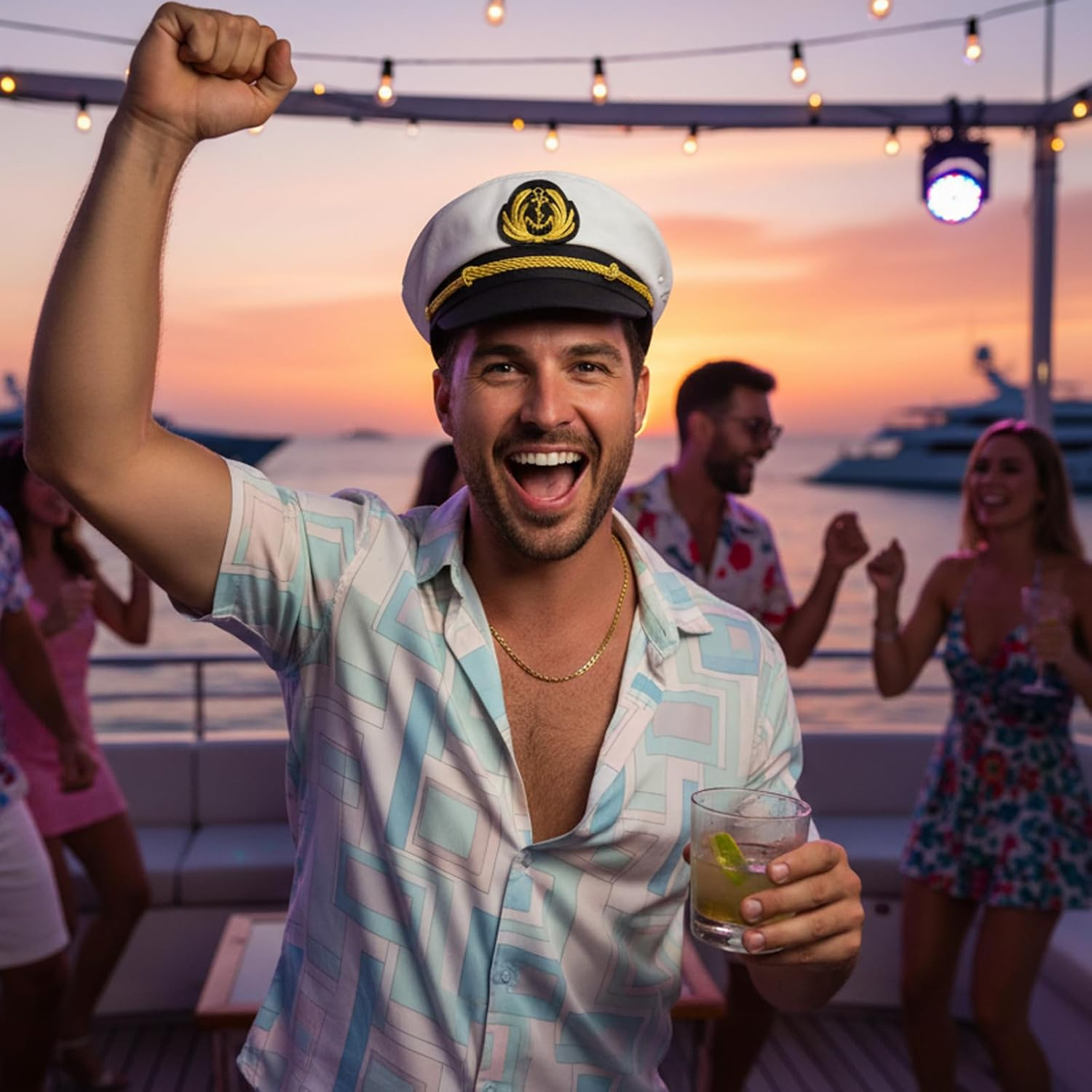 Admiral Captain Yacht Hat Snapback Gold Embroidery Anchor Skippers Cap for Party - 2 Pack Purple image number 5