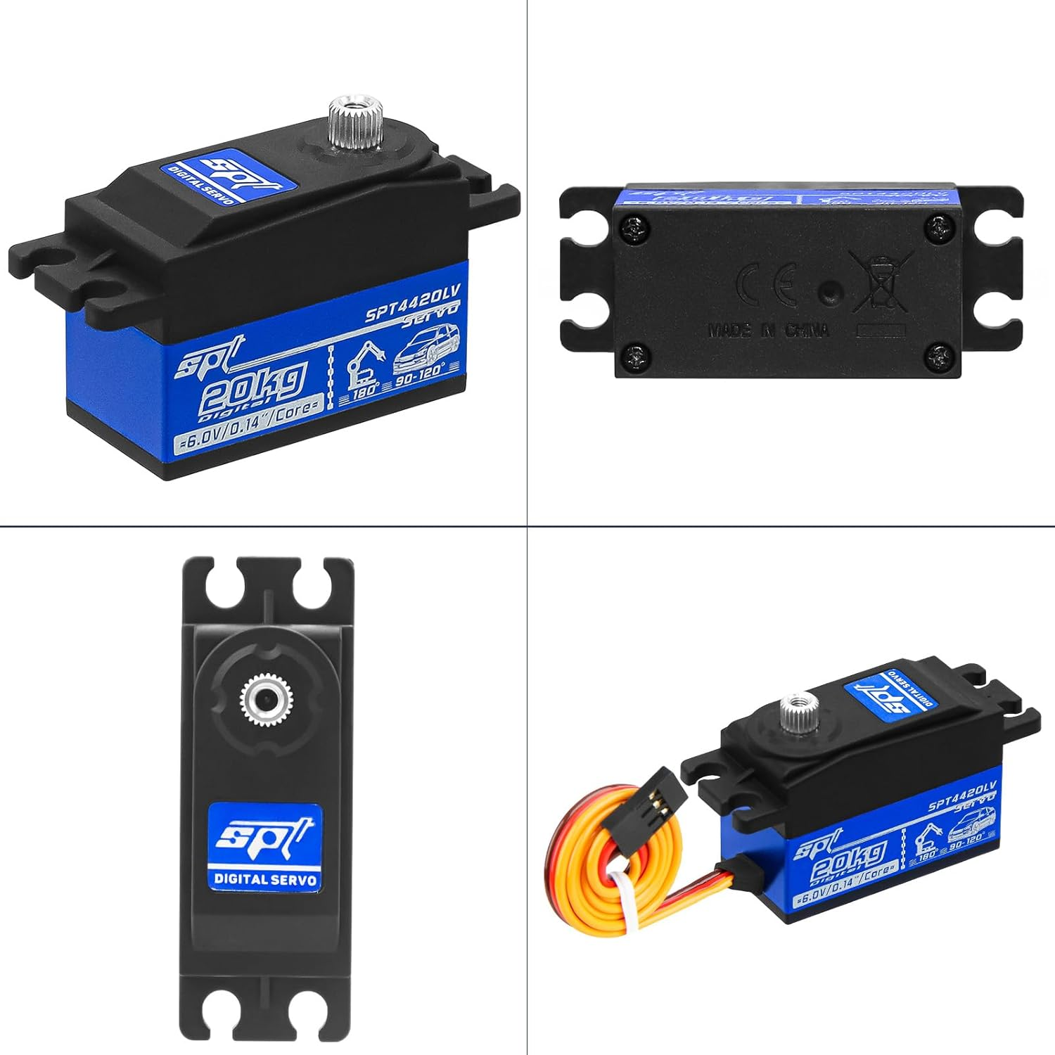20Kg Low Profile Servo RC Digital Servo High Torque Full Metal Gear & Steering Servo Arm for 1/10 RC Car Tamiya Kyosho On-Road Touring Drift Car/Robot/Boat