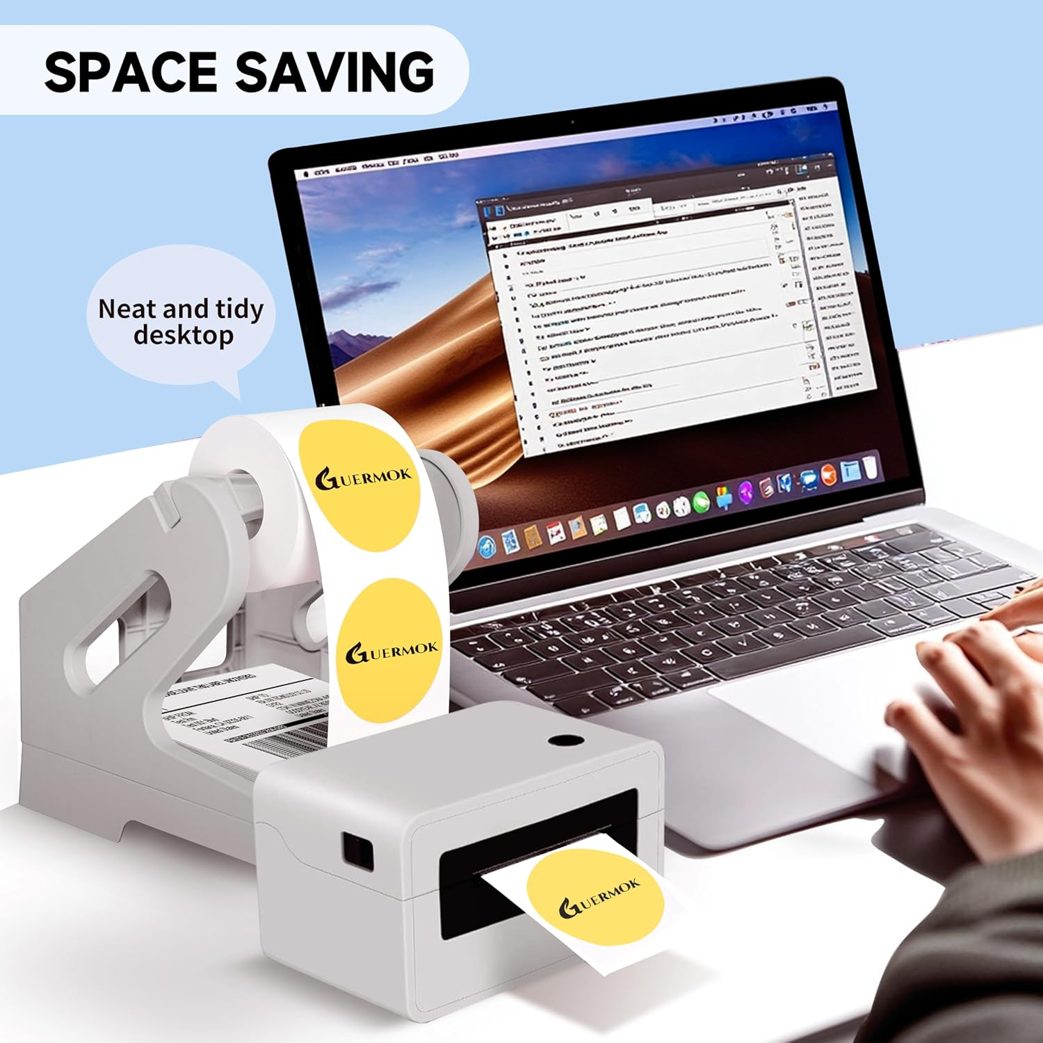 Guermok Thermal Shipping Label Holder for Rolls & Fan-Fold, Fragile Stickers for Shipping, Label Stand Desktop Printer Holder-Home Office Accessory Sticker Dispenser for Holographic (Gray) image number 4