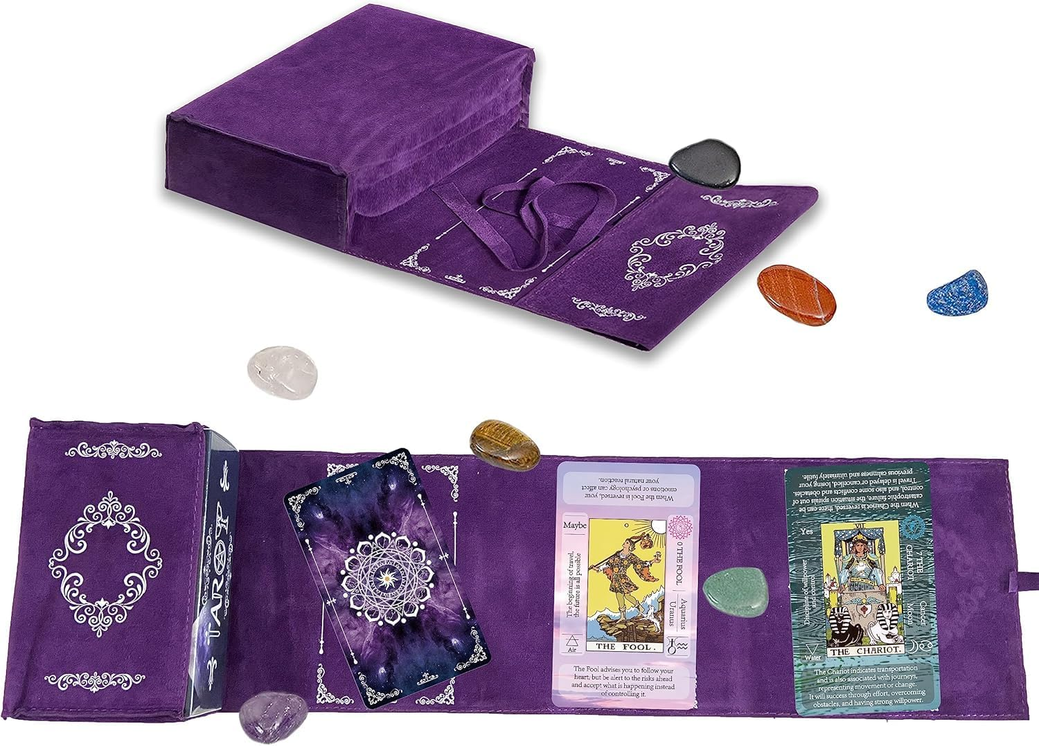 Tarot Cards Set with Guide Book,Tarot Cards for Beginners,Tarot Cards Deck with Meanings on Them,Learning Tarot Deck Fortune Telling Game with Velvet Tarot Bag and Chakra Stone image number 3