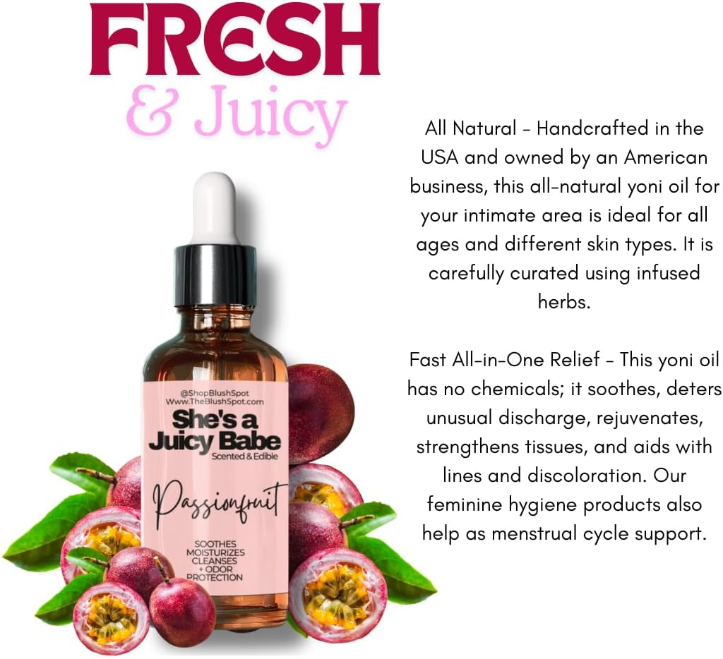 The Blush Spot - Passionfruit Yoni Oil for Women &ndash; Feminine Intimate Oil for Ph Balance, Ingrown Hairs & Moisturizing &ndash; Sweet Scented Natural for Daily Feminine Care Scented NOT Flavored image number 2